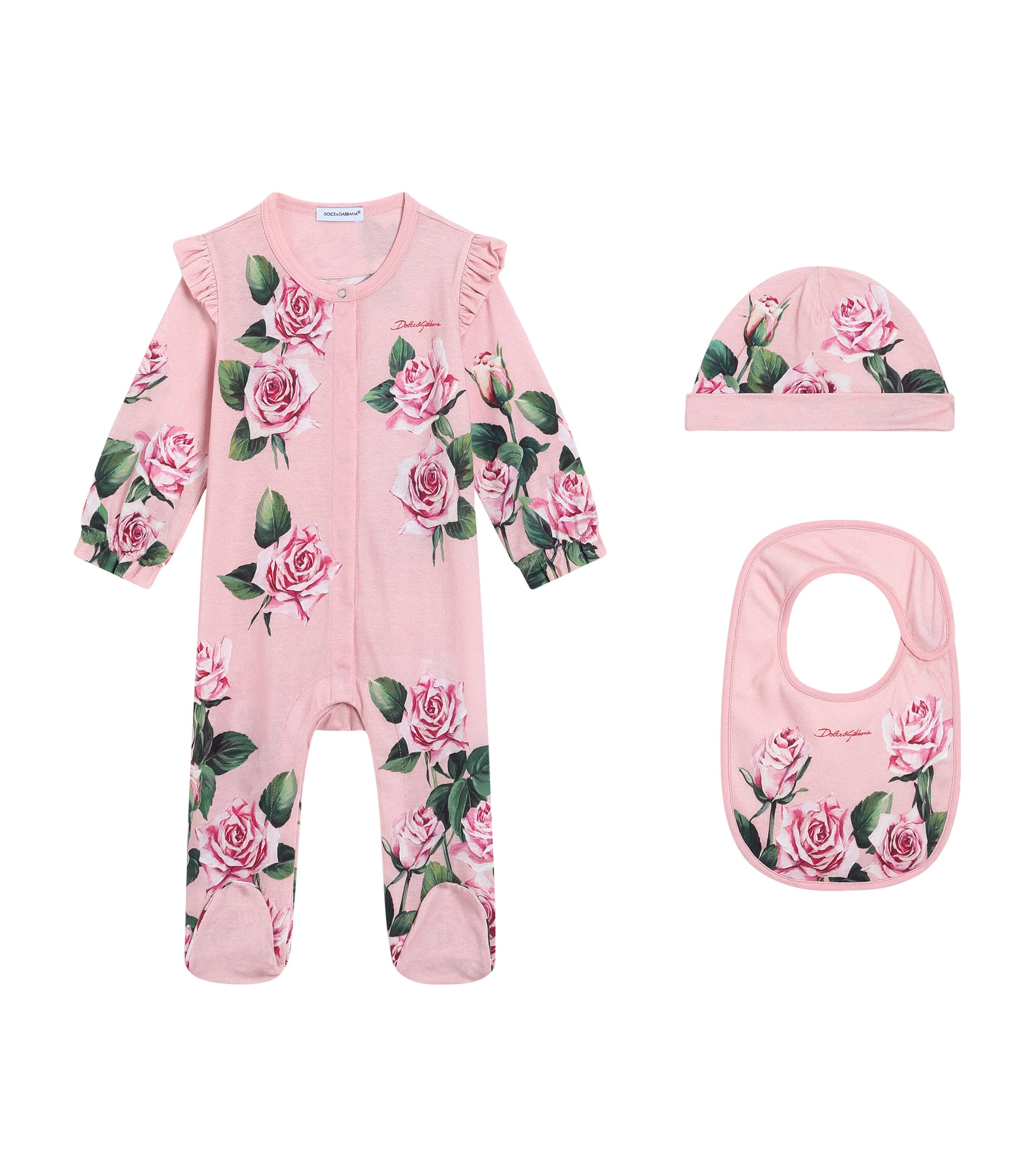 Floral Print All-in-One, Hat and Bib Set (0-24 Months)