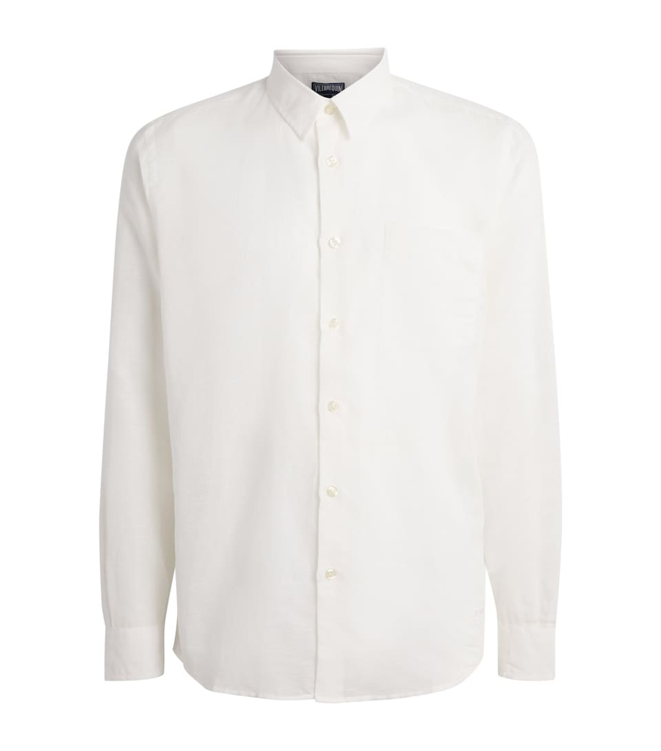 Vilebrequin Mens Cotton-Linen Embroidered Caroubis Shirt Blanc
