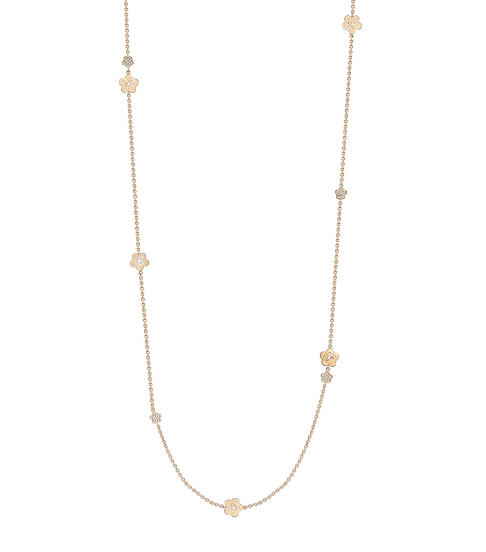 Rose Gold and Diamond Long Blossom Charm Necklace