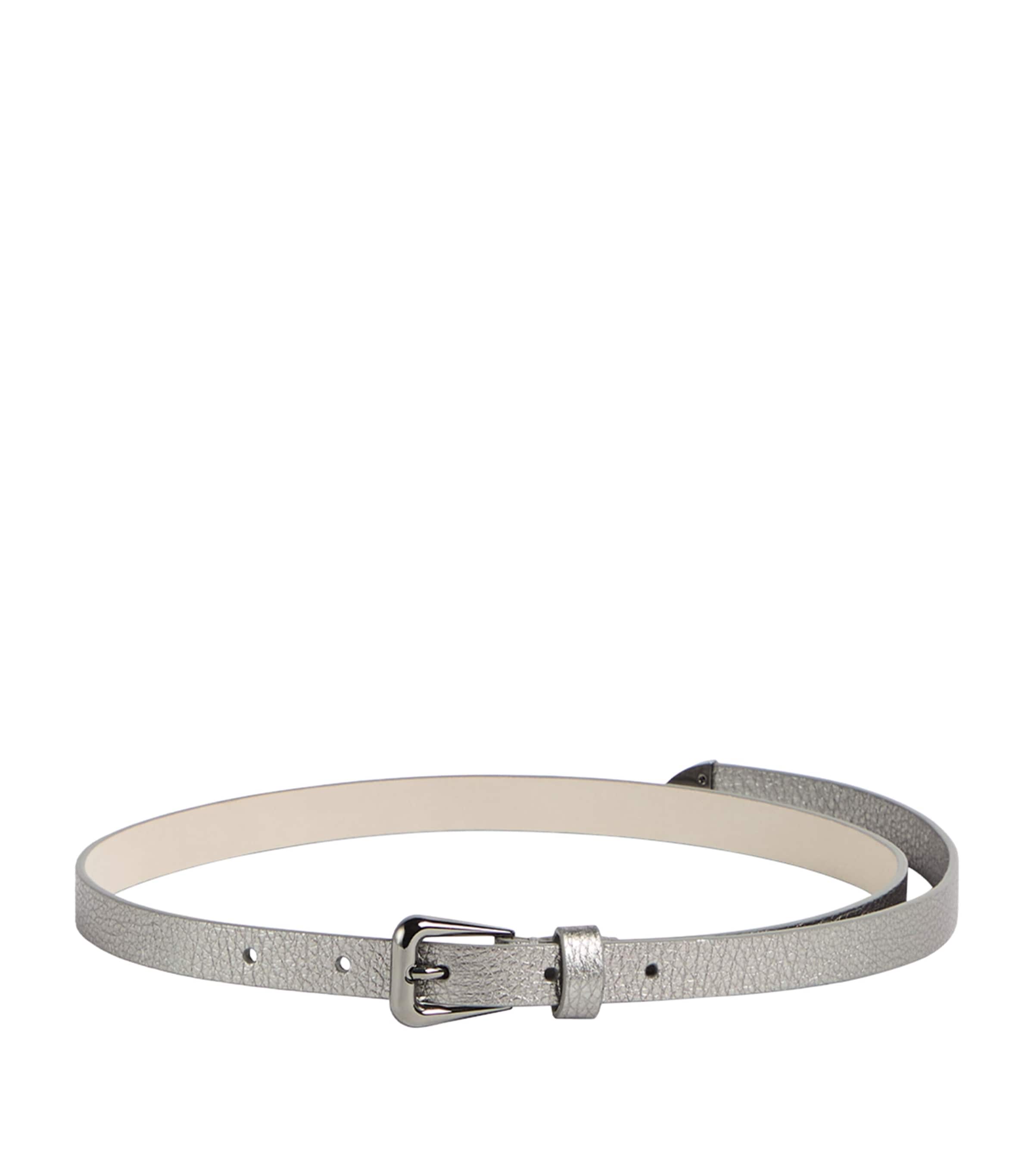 Brunello Cucinelli Kids Metallic Grained Leather Belt Titanio