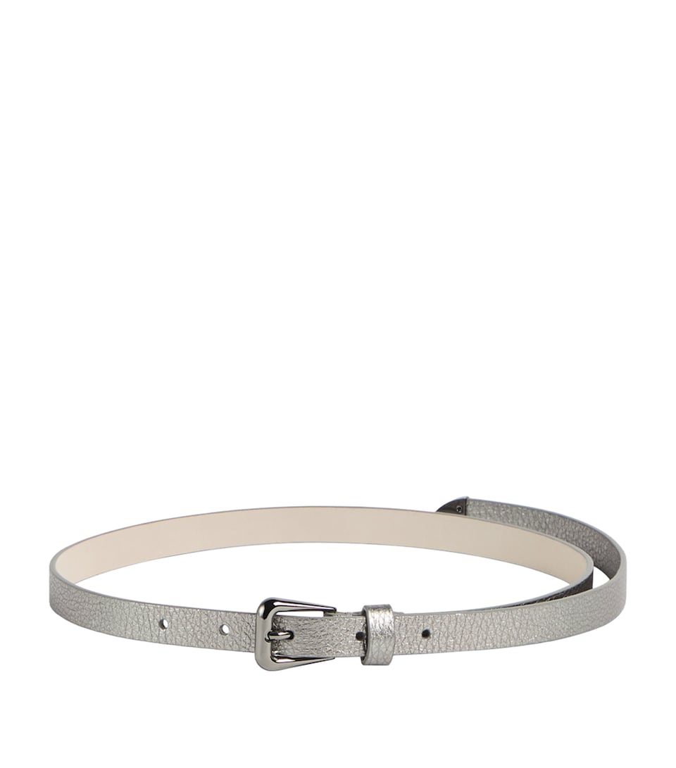Brunello Cucinelli Kids Metallic Grained Leather Belt Titanio