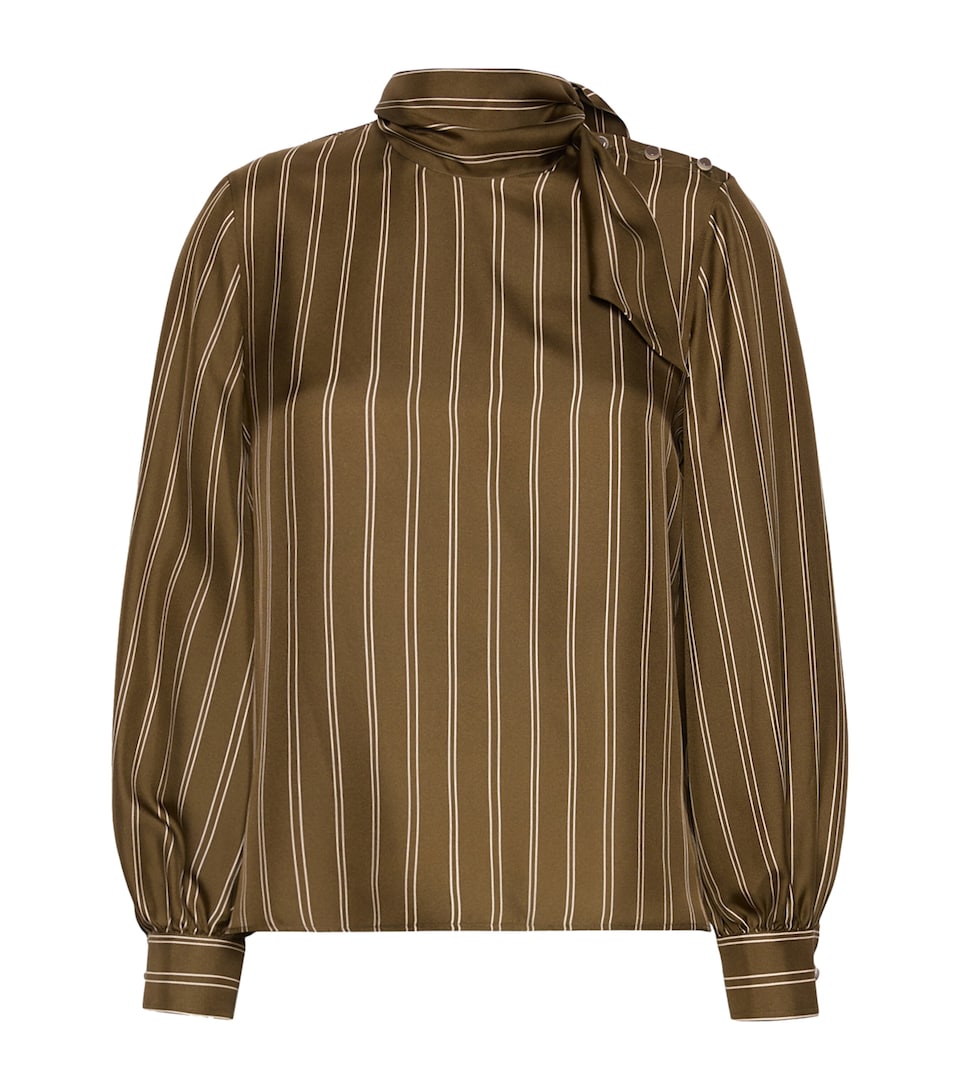 Max Mara Womens Silk Stripe Blouse Kaki