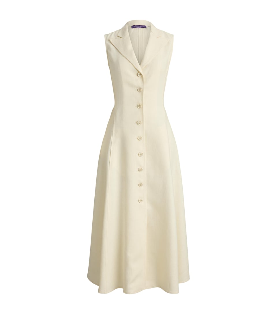 Ralph Lauren Collection Womens Silk-Linen Kensley Midi Dress Lux Cream