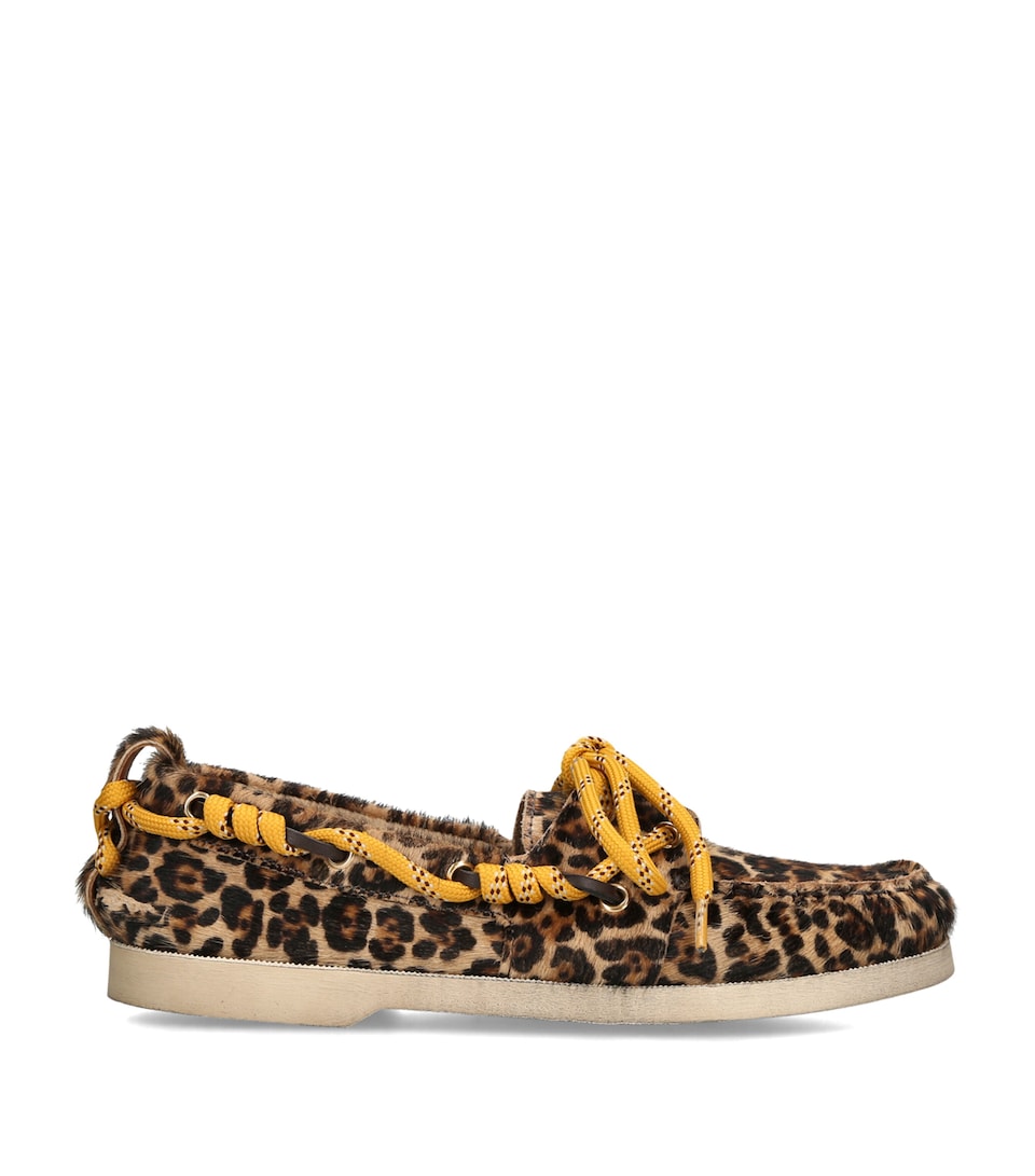 Golden Goose Pony Hair Leopard Print Boat Shoes Dk.brn Com