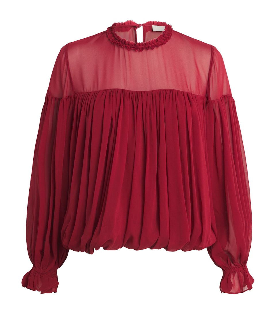 Ulla Johnson Womens Silk Gathered Pearl Blouse Cerise