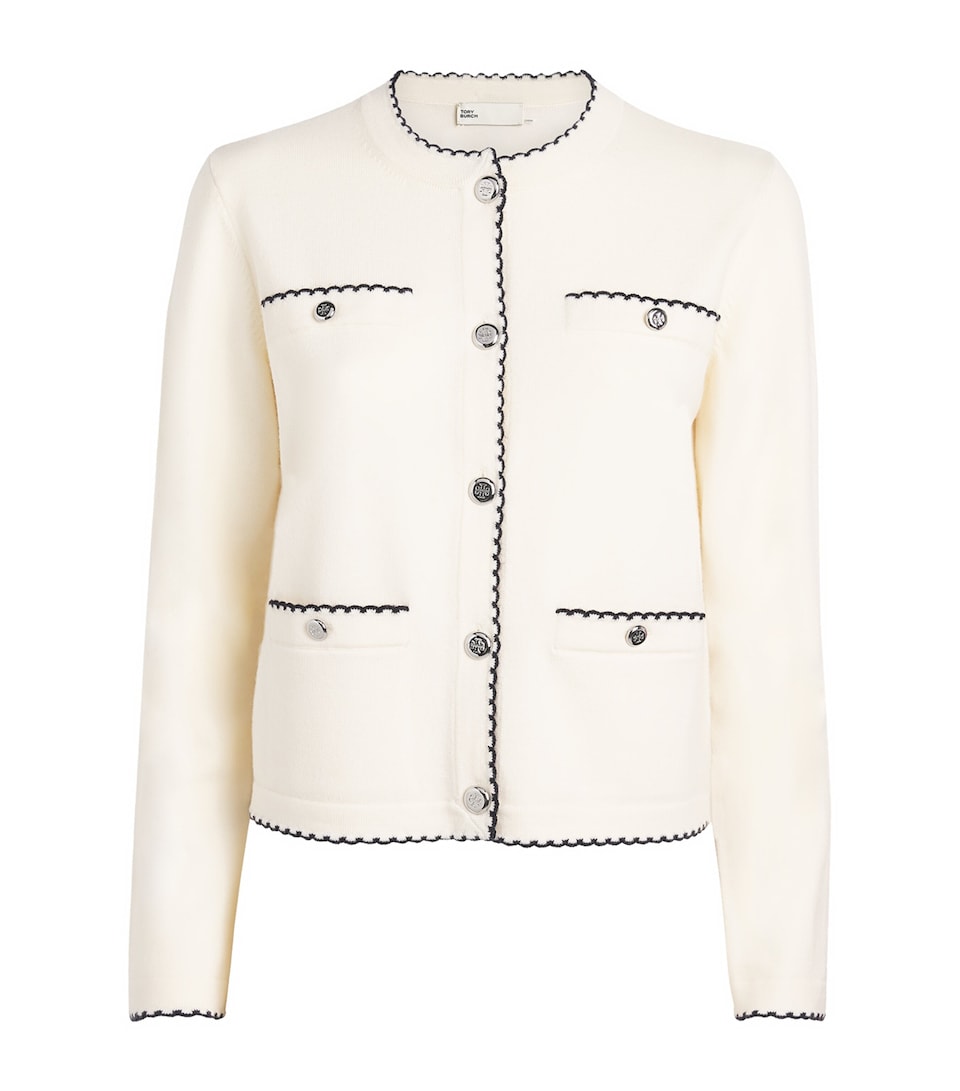 Tory Burch Womens Wool-Blend Kendra Cardigan New Ivry/mdm Nvy