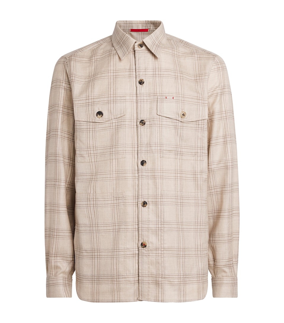 Isaia Mens Cashmere-Linen Check Overshirt