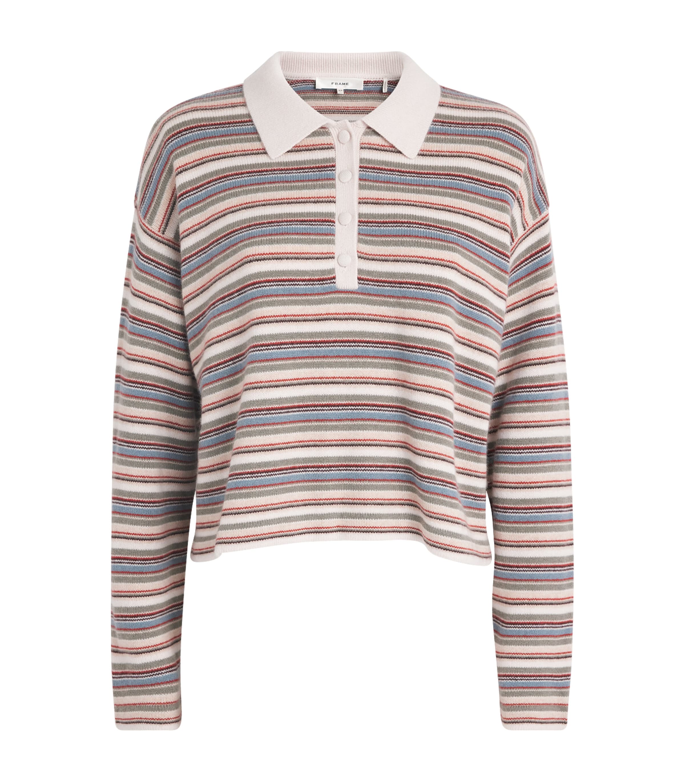 FRAME Womens Wool-Blend Stripe Quad Polo Shirt Sky Blue Multi