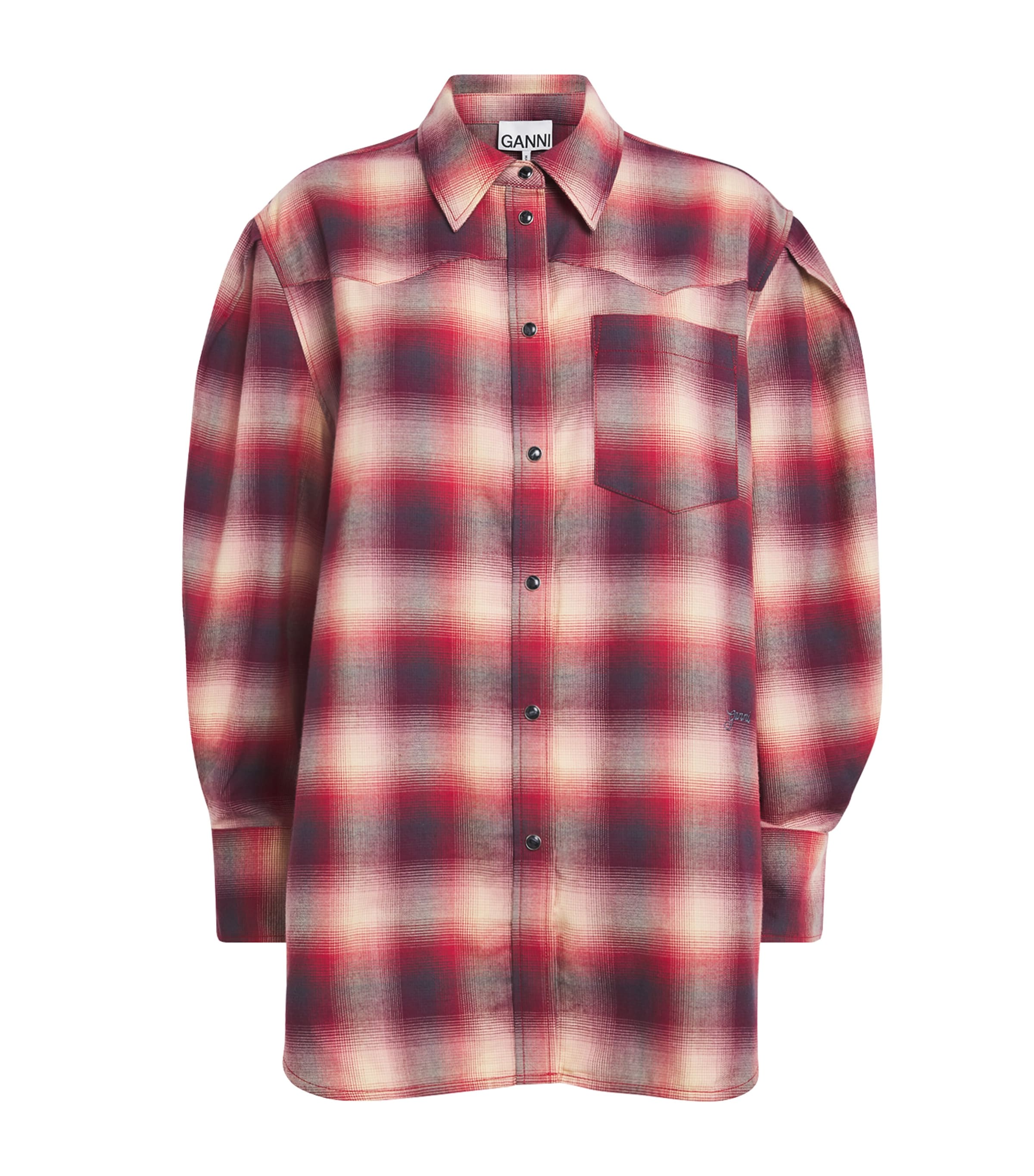 GANNI Womens Organic Cotton Check Shirt Raspberry Wine
