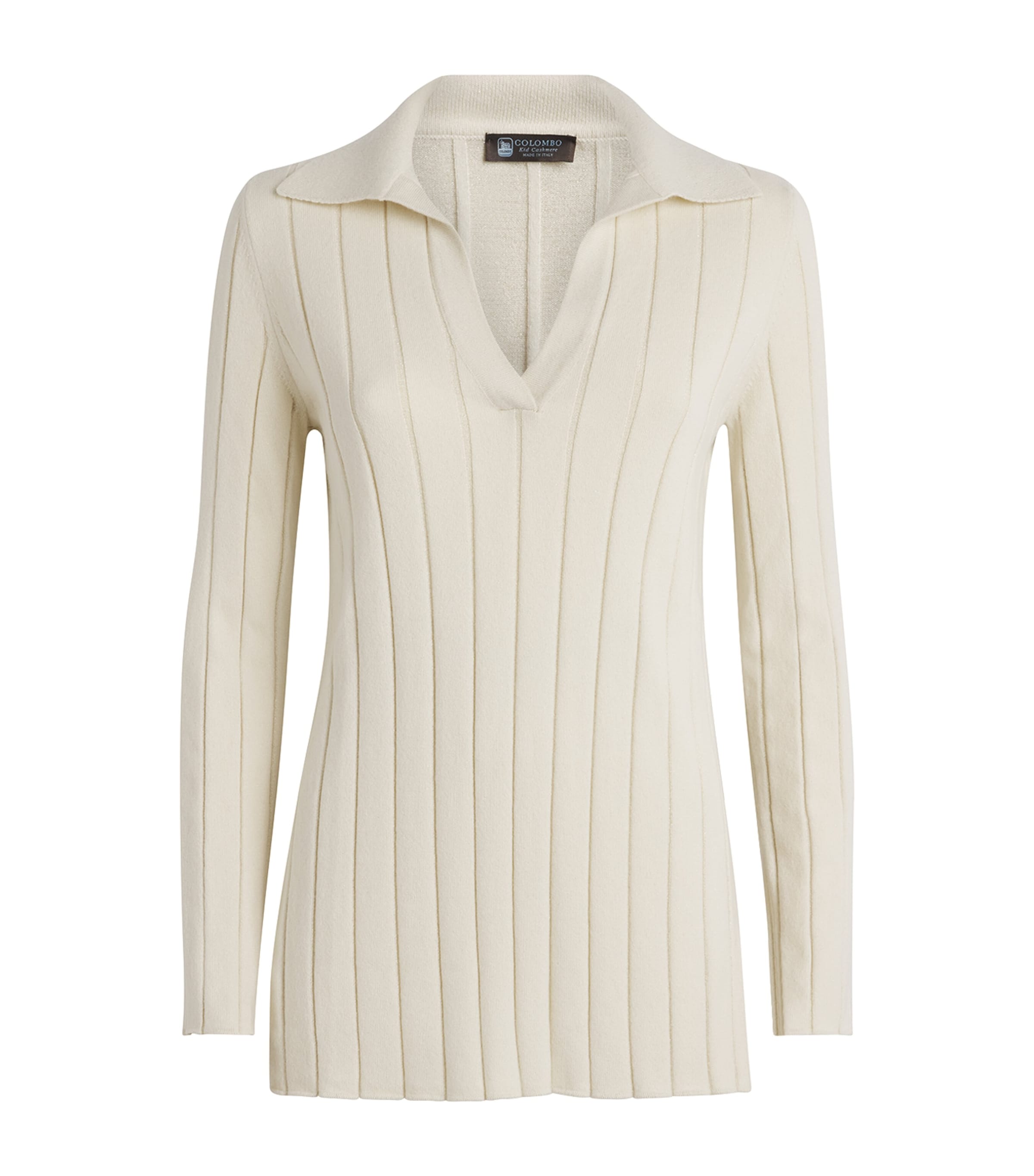 Colombo Womens Cashmere Ribbed Polo Sweater Shiny White