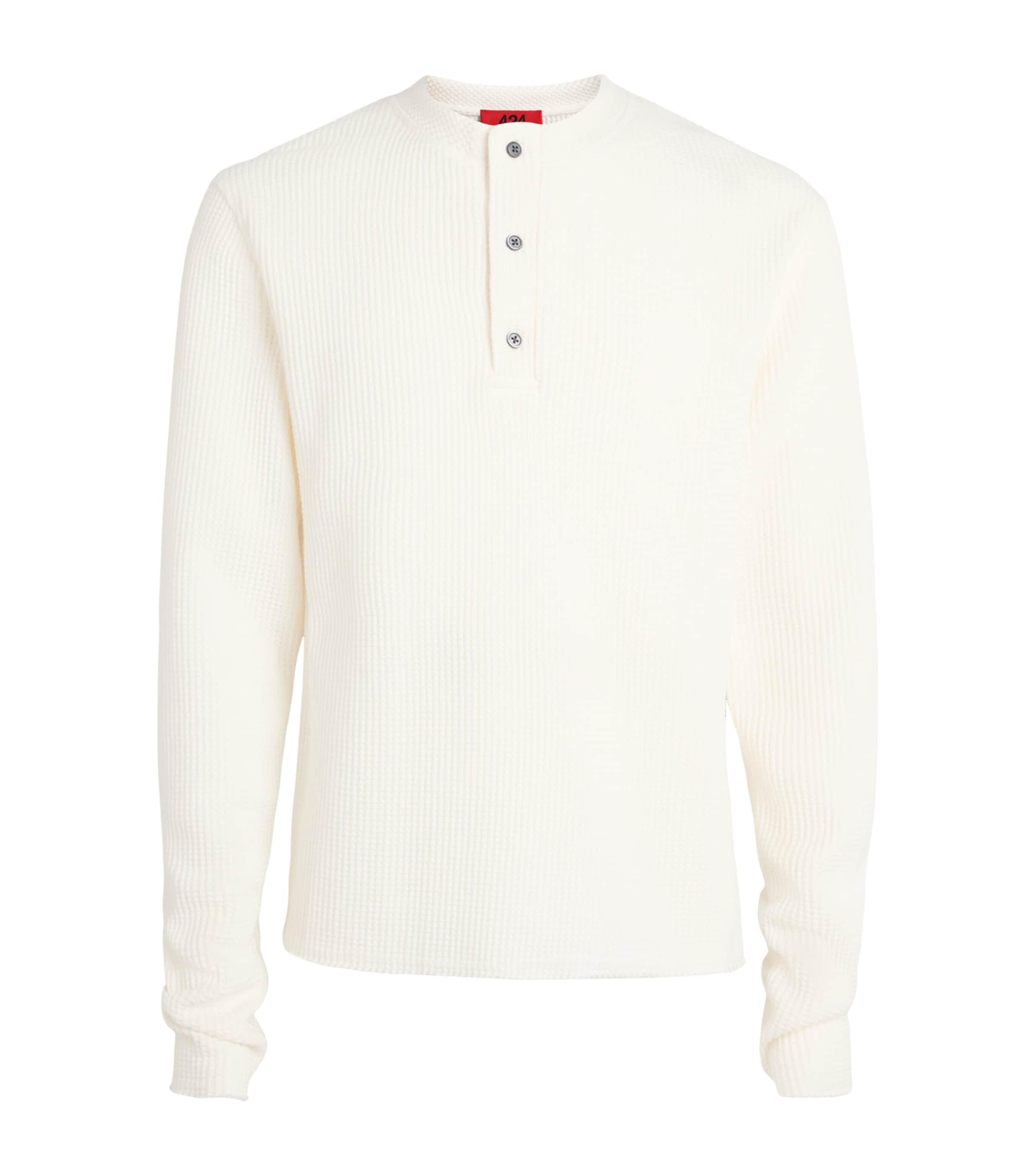 424 Mens Waffle-Knit Long-Sleeve Henley Top Bright Wht