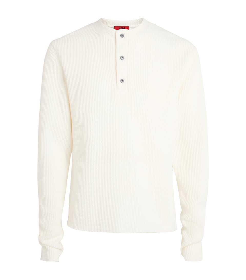 424 Mens Waffle-Knit Long-Sleeve Henley Top Bright Wht