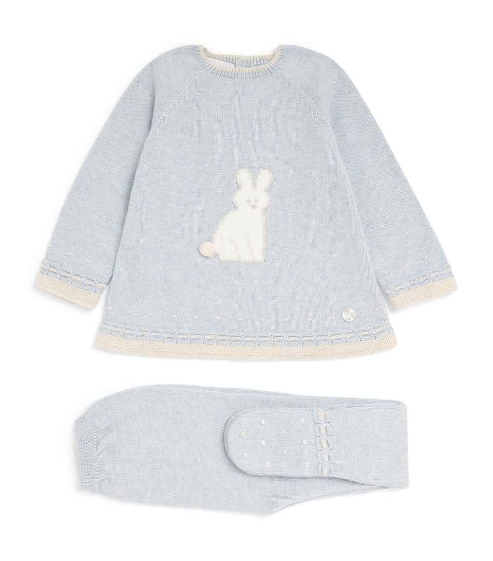 Paz Rodriguez Cotton Sweater and Trousers Set (0-12 Months) Chalk Blu/light Brwn