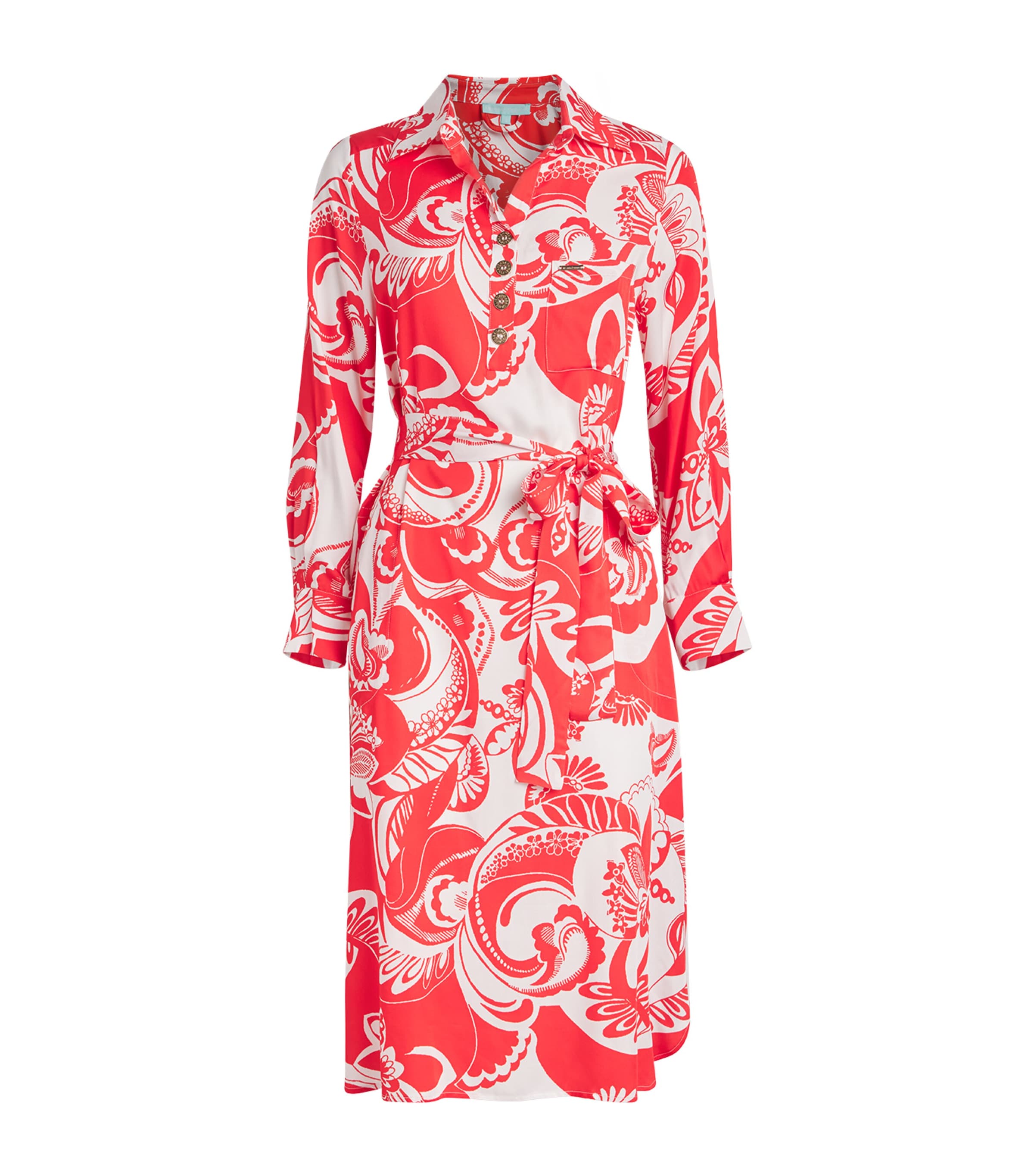 Melissa Odabash Womens Belted Layla Midi Shirt Dress Floral