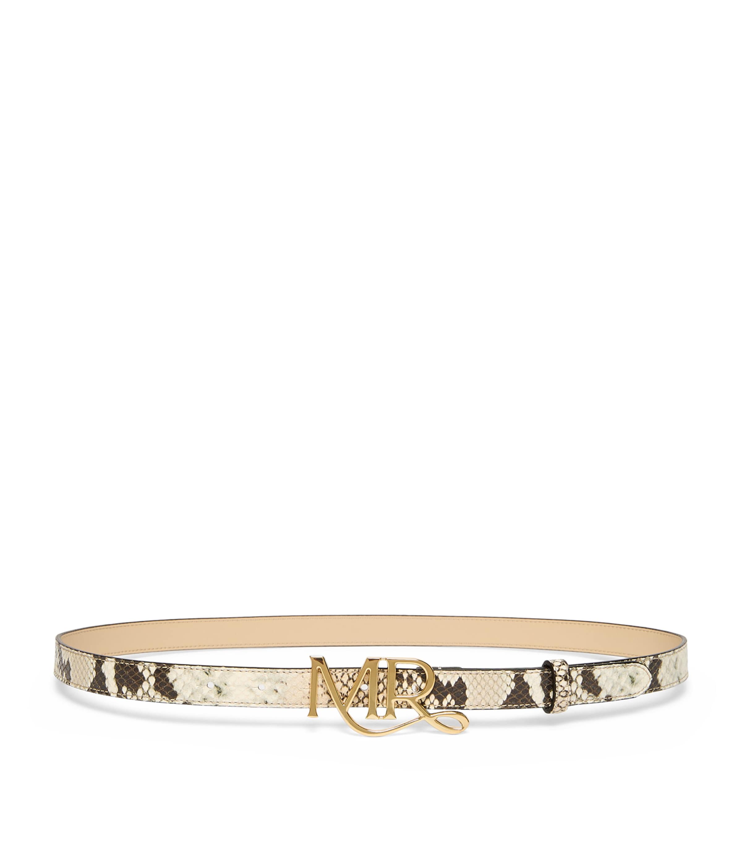 Leather Snakeskin-Effect Logo Belt