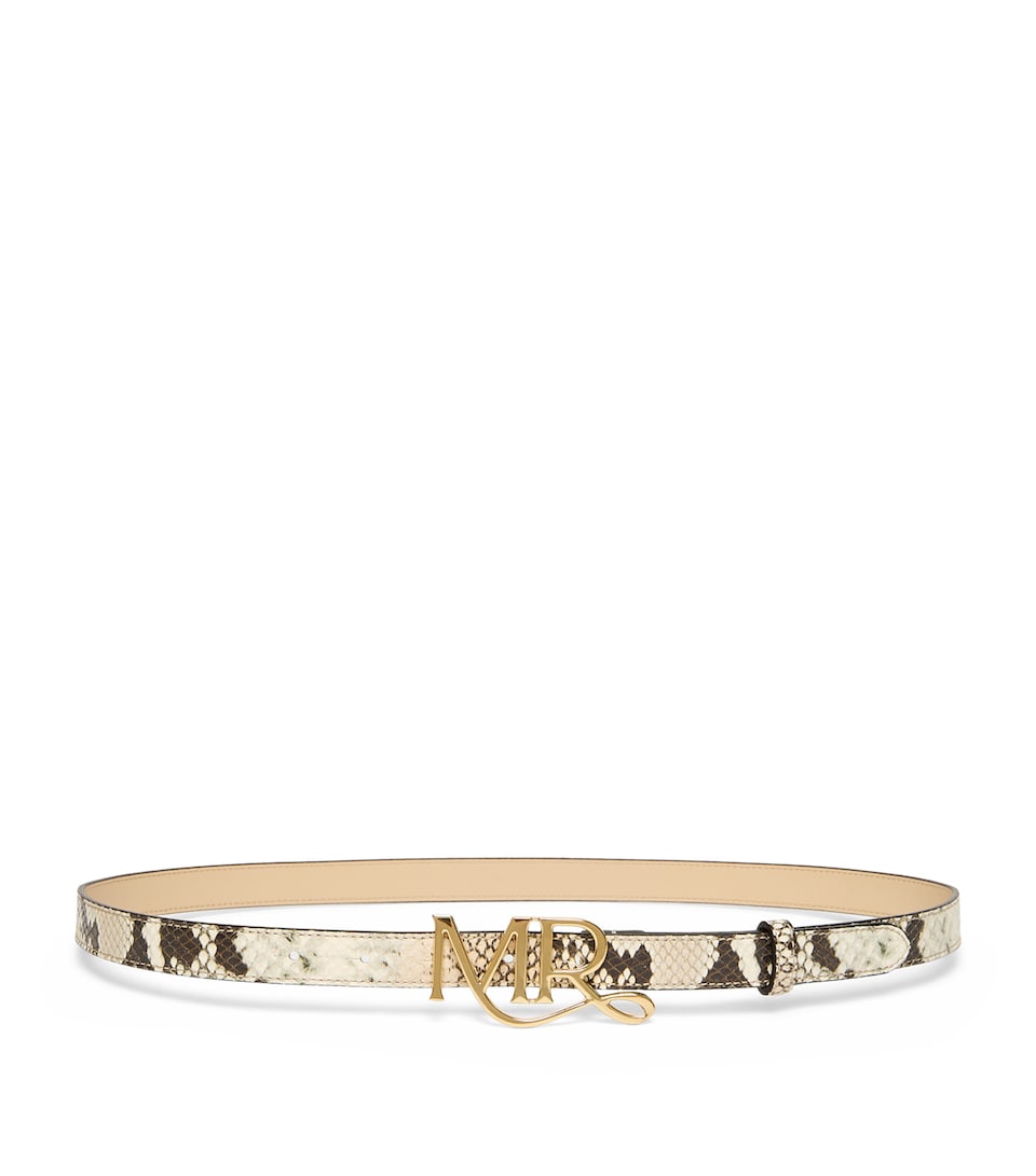 Leather Snakeskin-Effect Logo Belt