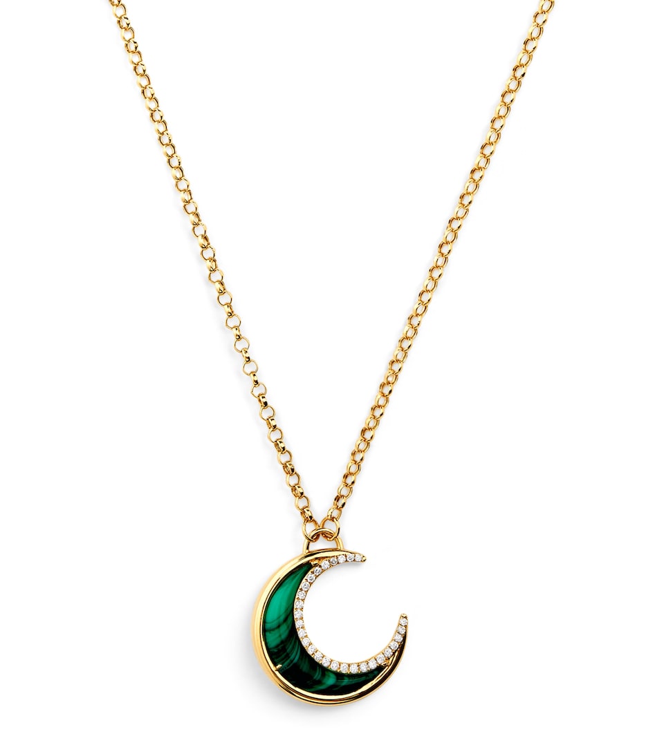 Yellow Gold, Diamond and Malachite Bloop Moon N*93 Necklace