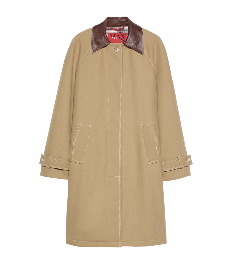 MAX&Co. Womens Contrast-Collar Raincoat Camel
