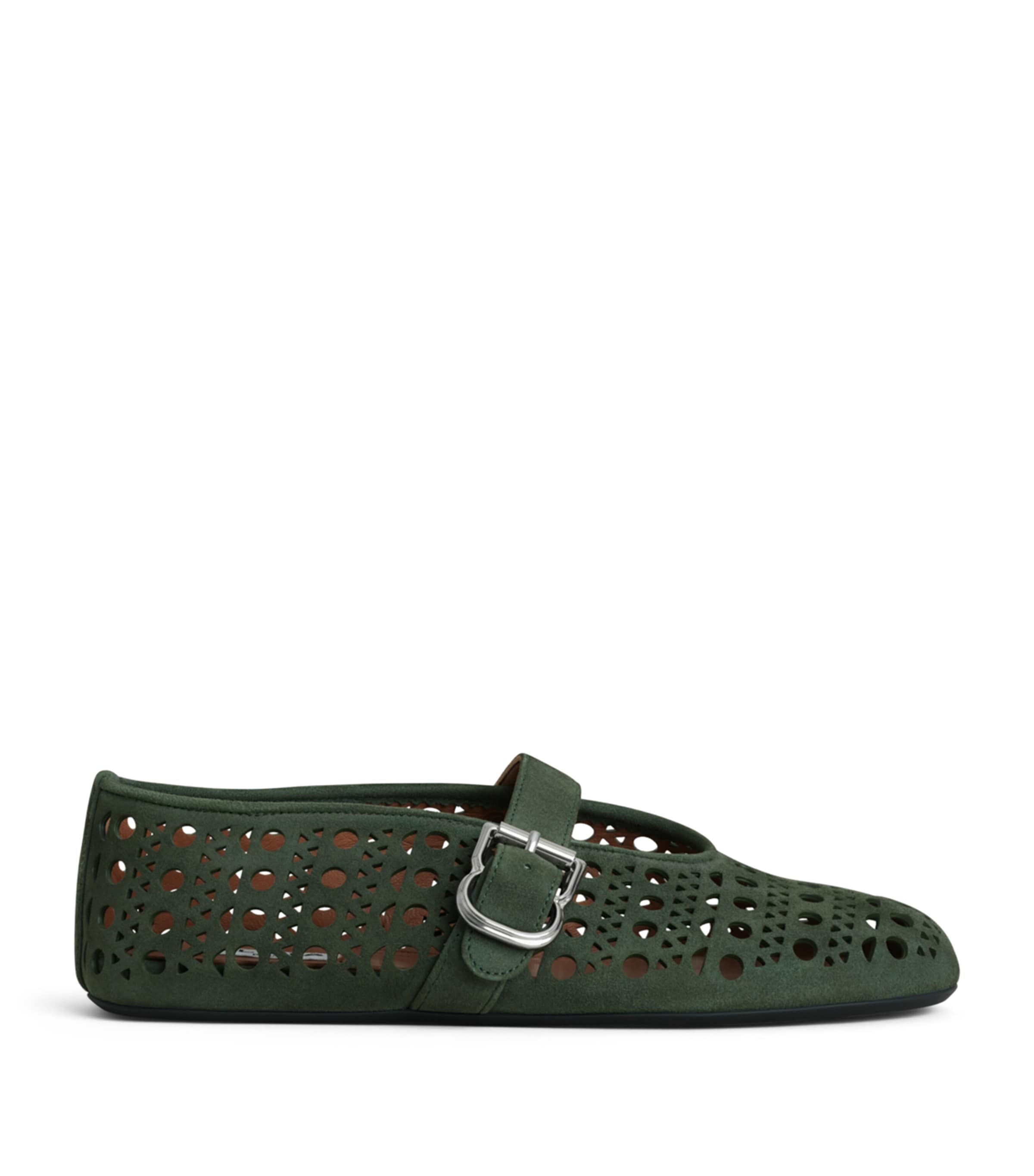 Alaïa Suede Vienne Ballet Flats Lichen