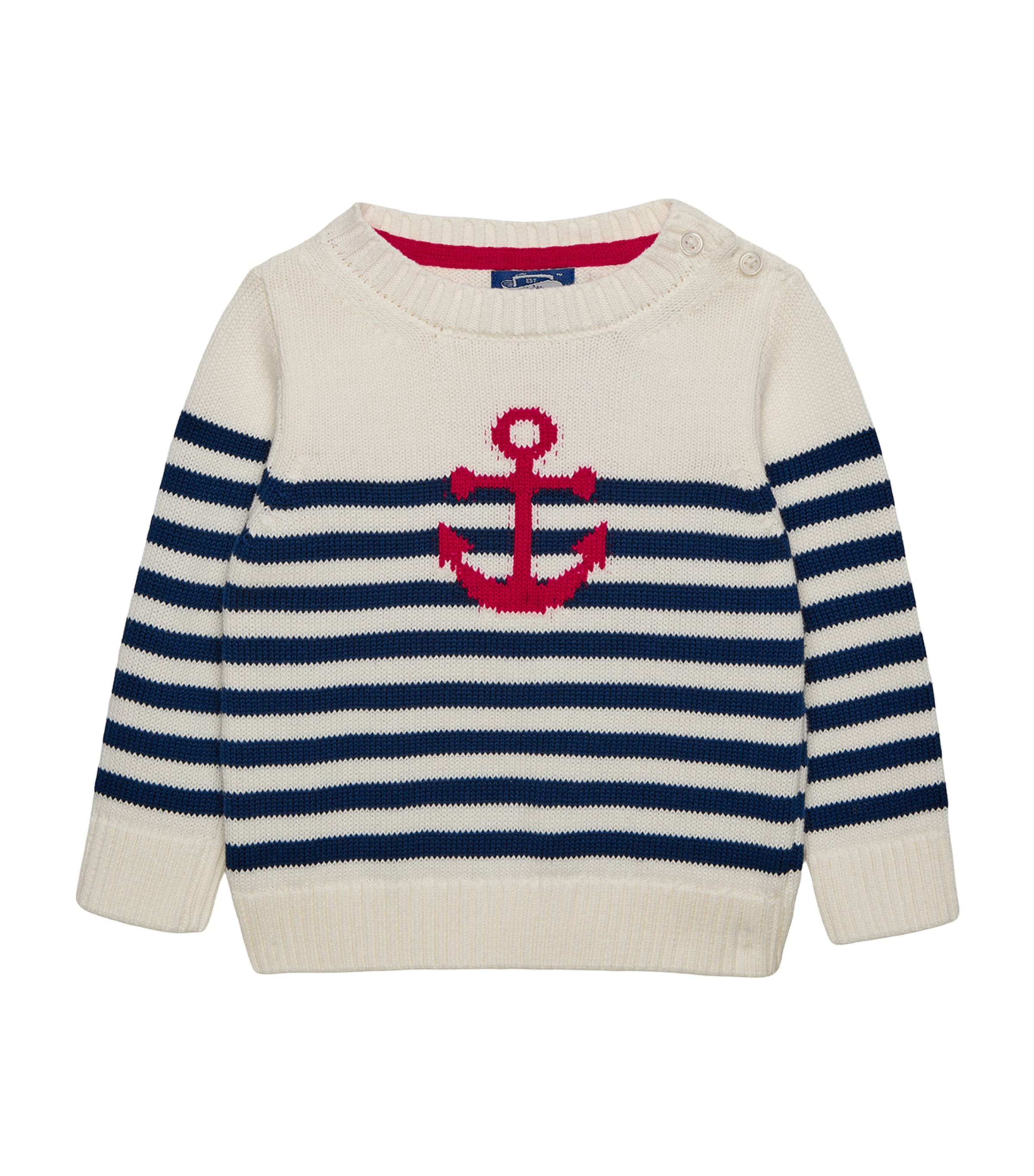 Trotters Stripe Anchor Sweater (3-24 Months) Navy Stripe