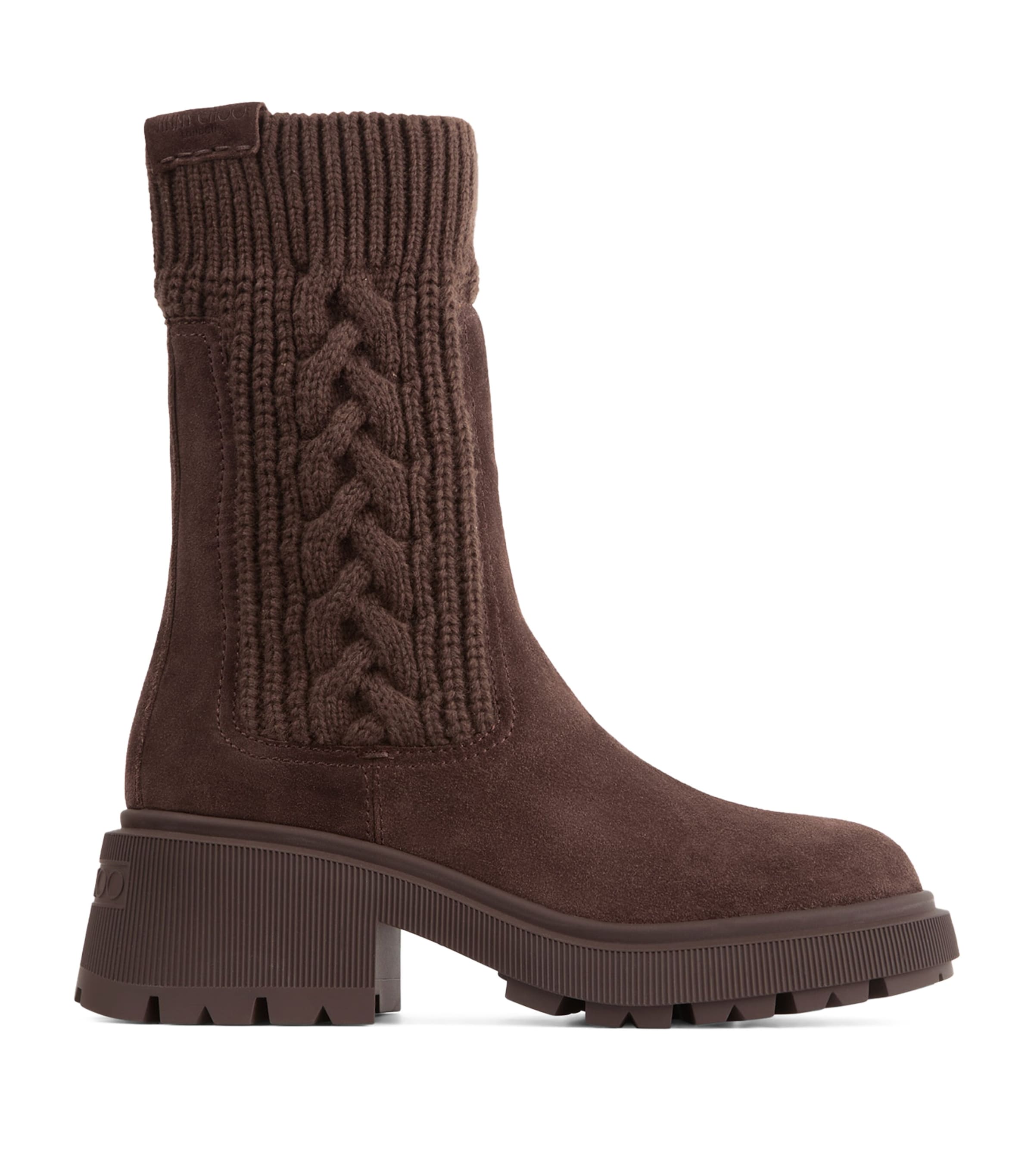 Jimmy Choo Tamia 70 Suede Cable-Knit Boots Chocolate/chocolate