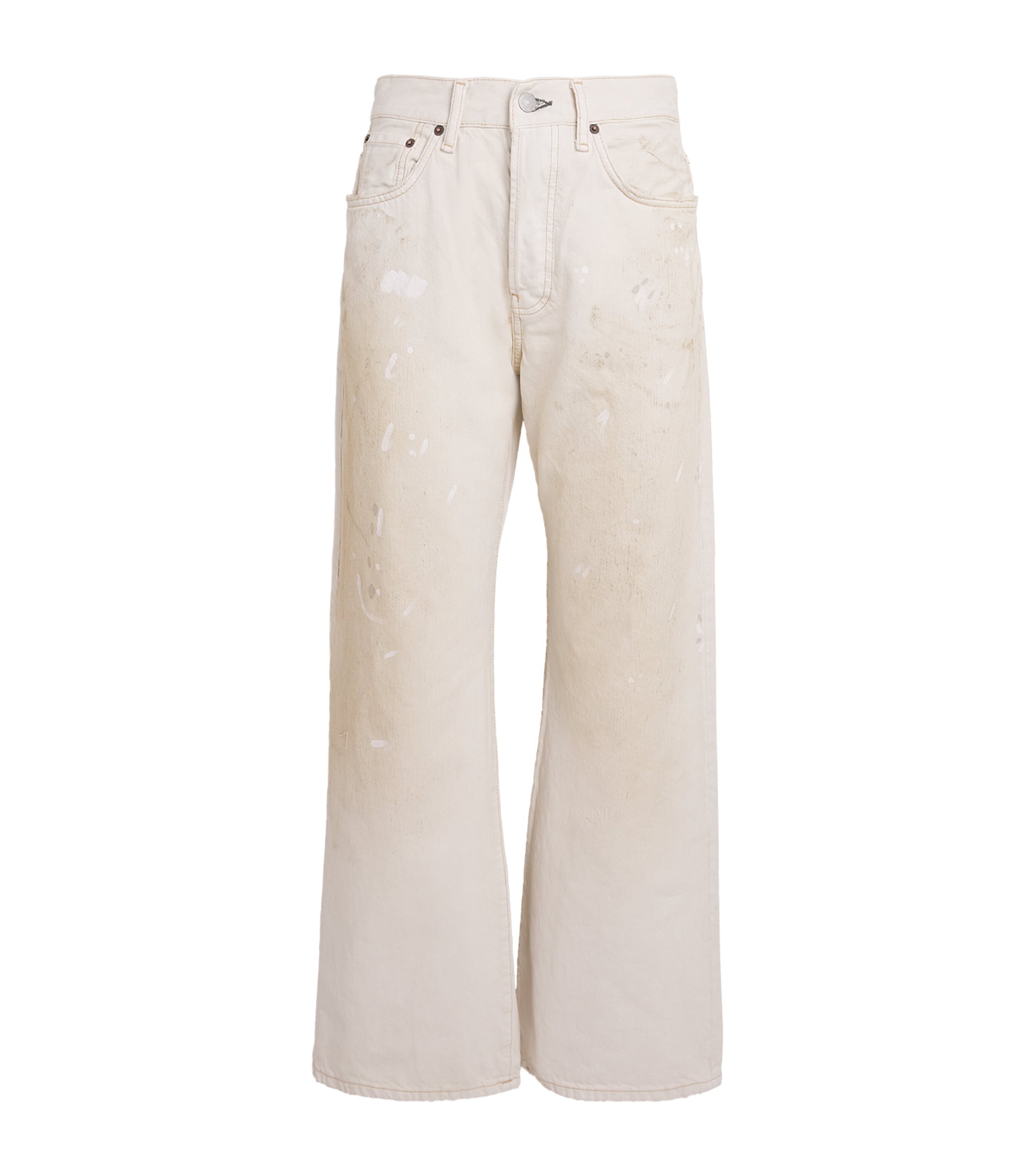 Acne Studios Womens Paint-Splattered Wide-Leg Jeans White
