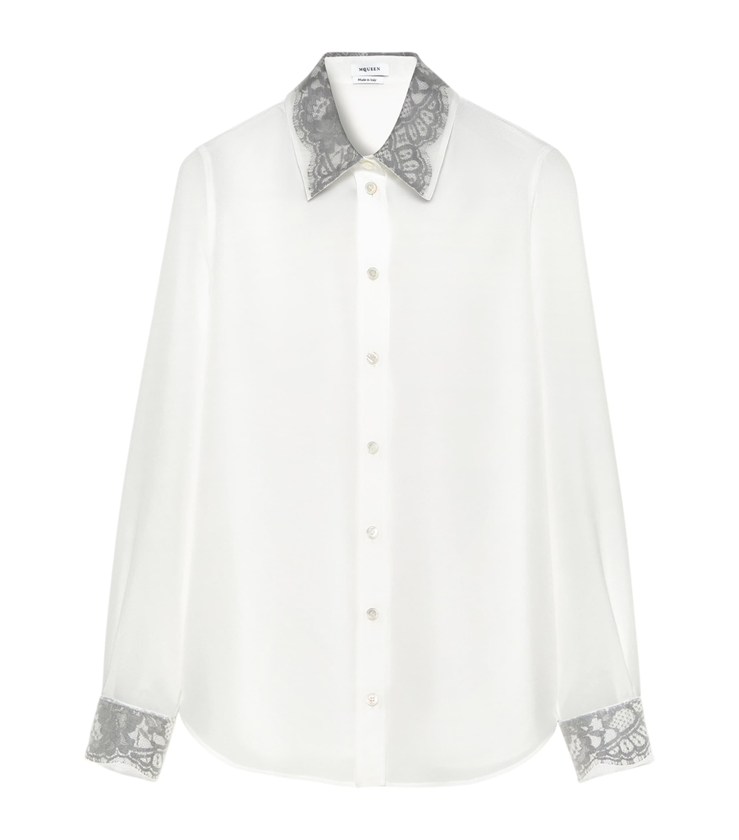 McQueen Womens Silk Lace-Trim Shirt