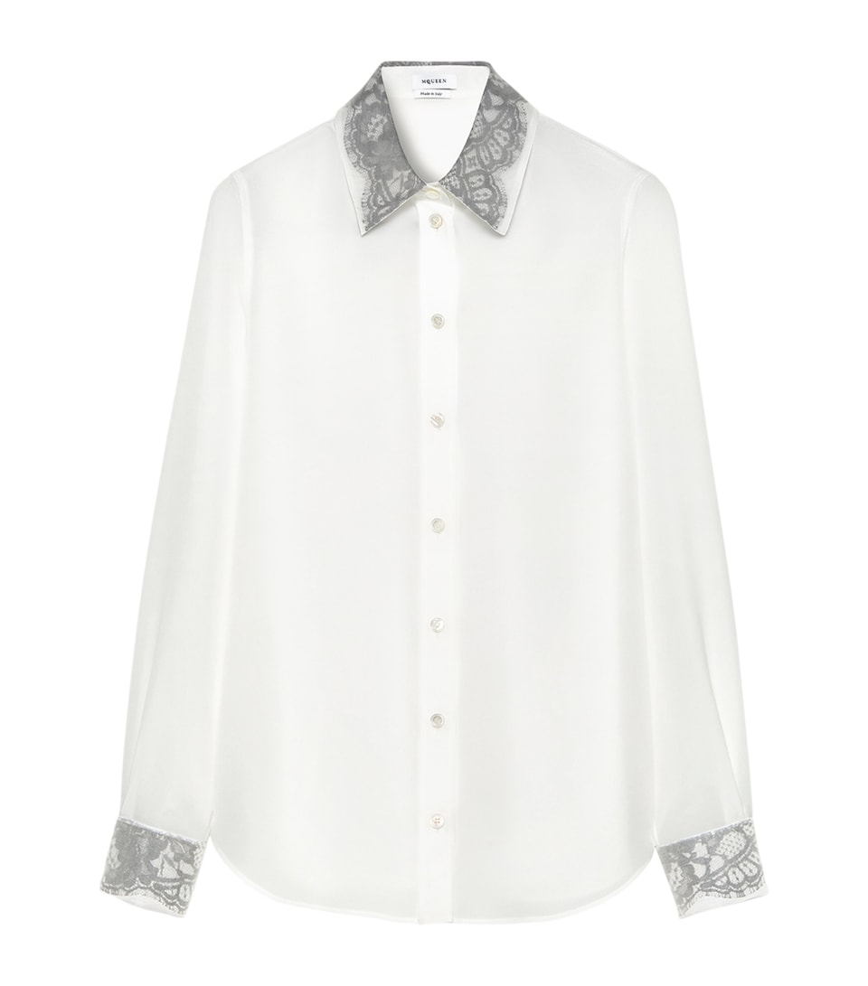 McQueen Womens Silk Lace-Trim Shirt