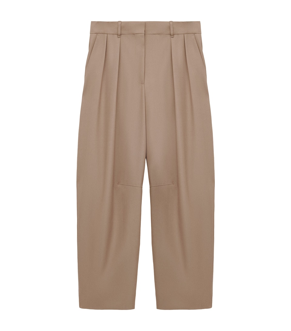 Wool-Blend Barrel Double-Pleated Trouser