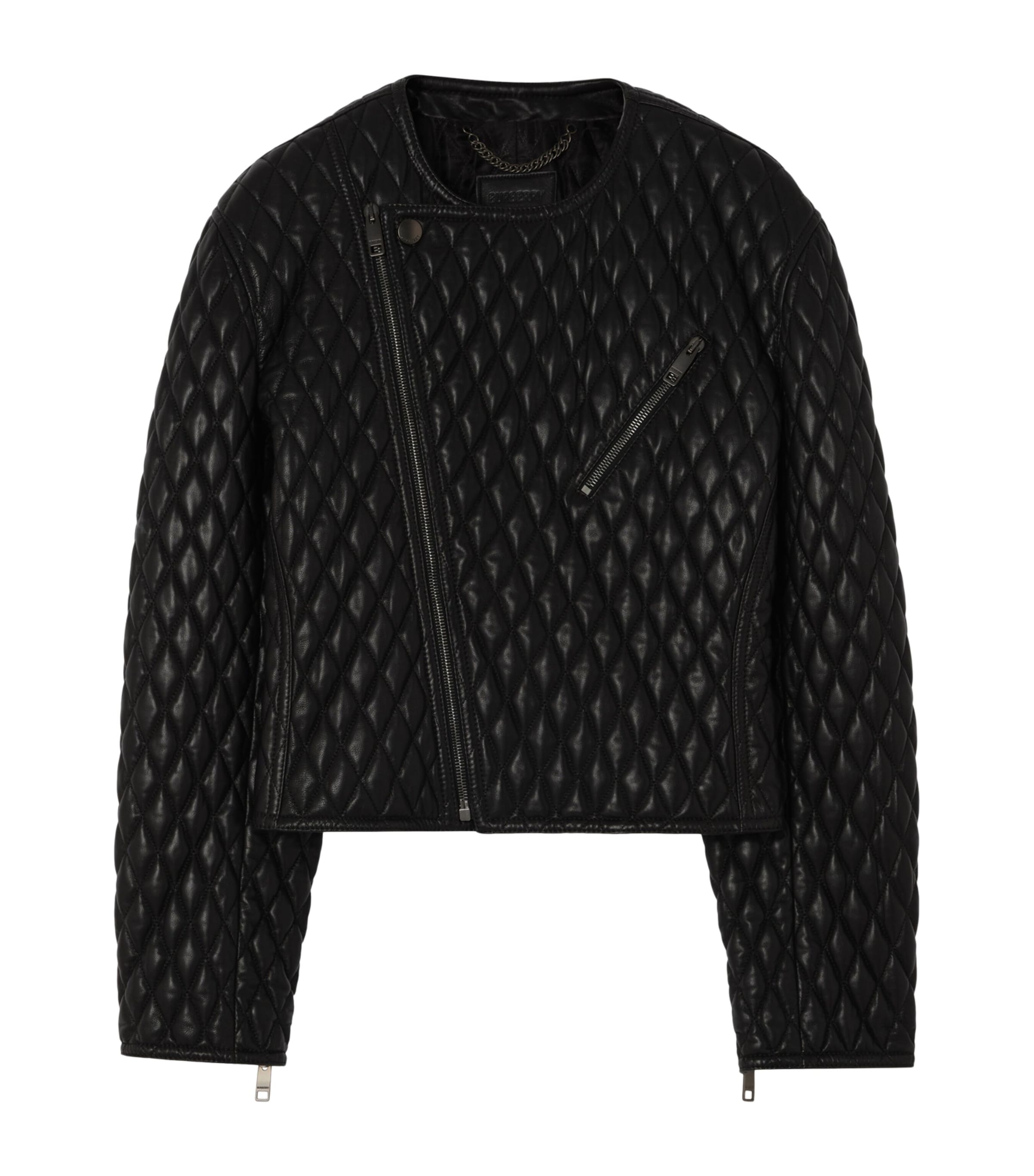 Burberry Womens Leather Cropped Laverley Jacket Black