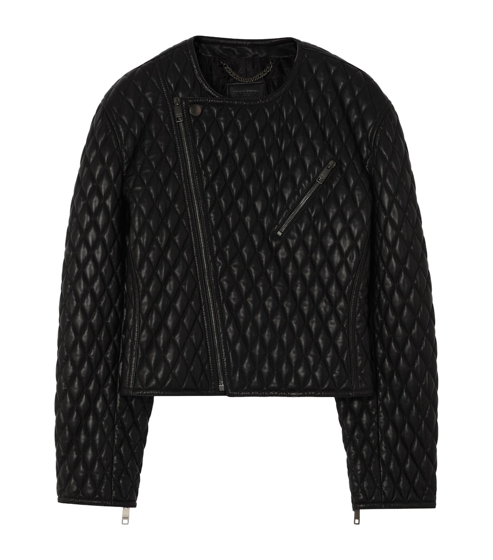 Burberry Womens Leather Cropped Laverley Jacket Black