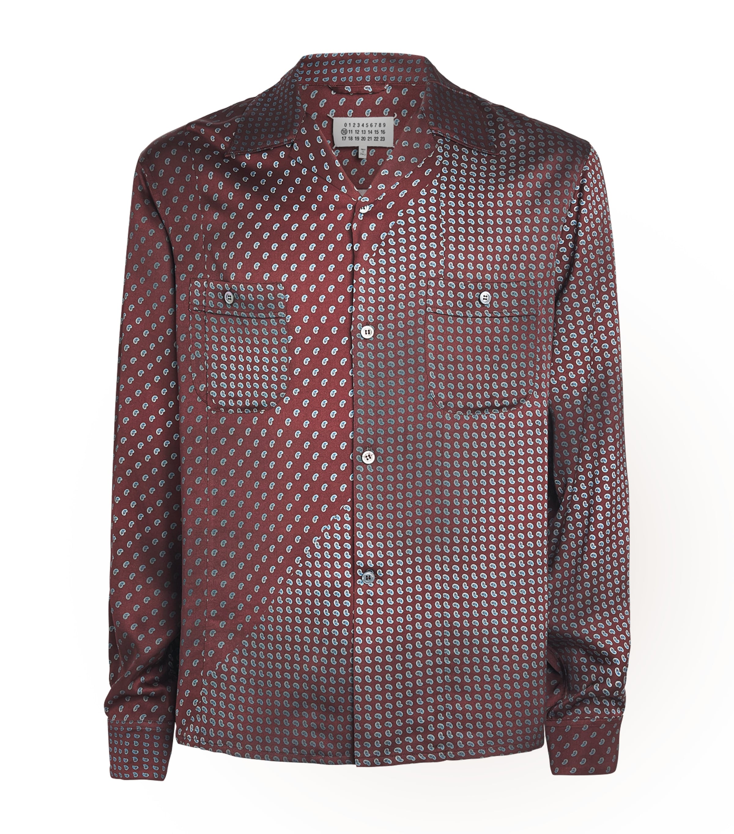 Maison Margiela Mens Satin Paisley Shirt Bordeaux
