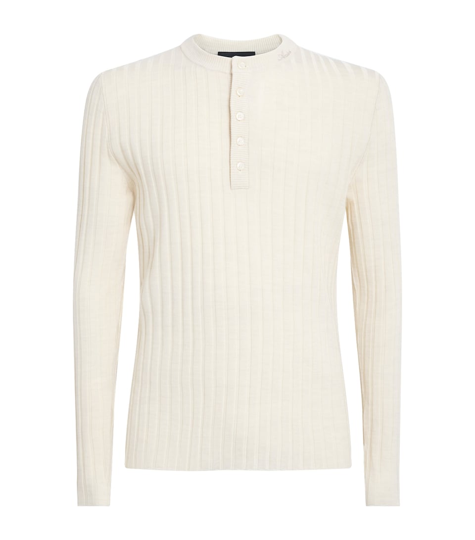 AMIRI Mens Wool-Blend Script Henley Sweater Alabaster