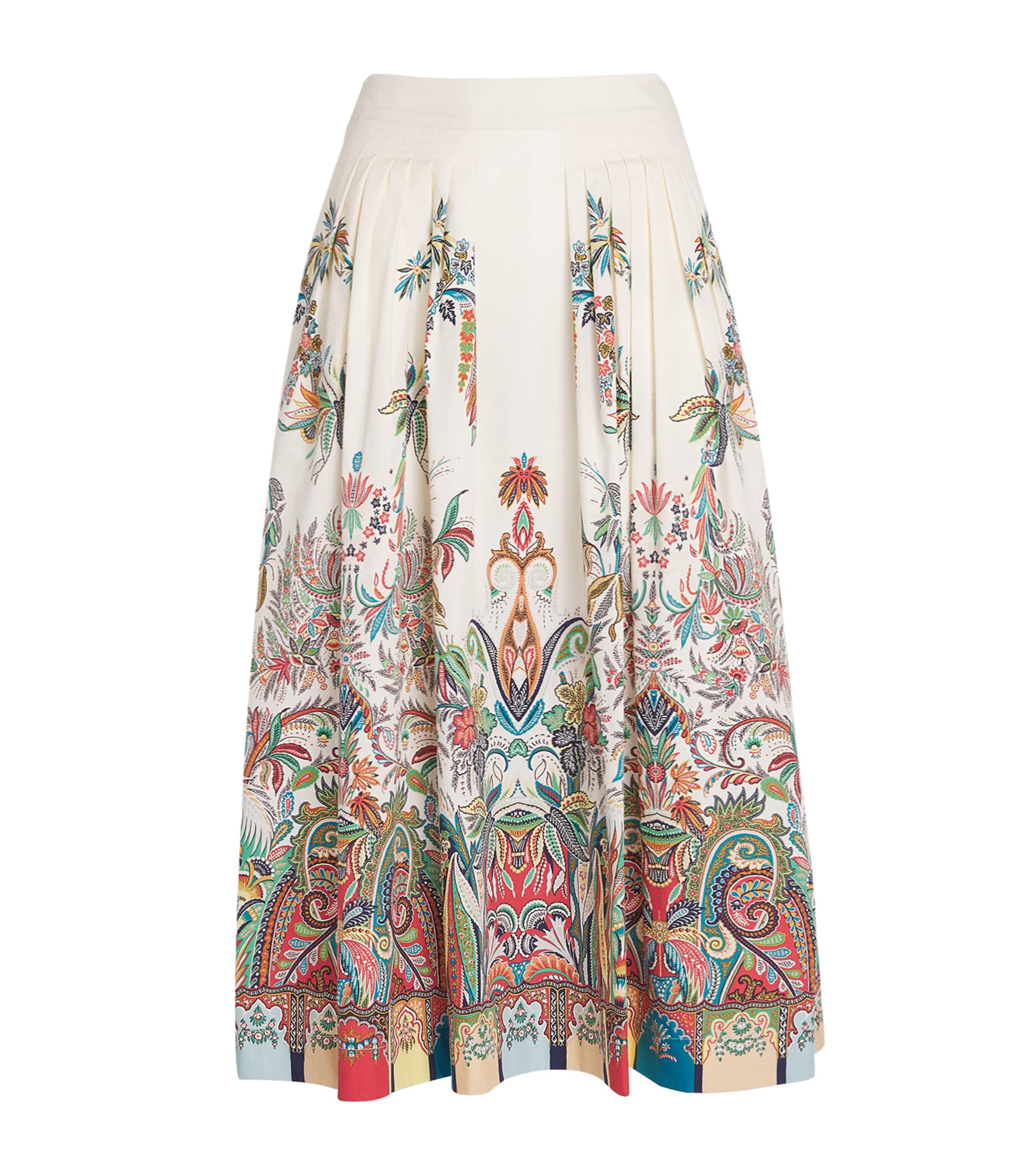 Etro Womens Cotton Paisley Pleated Midi Skirt Prnt/white Bs