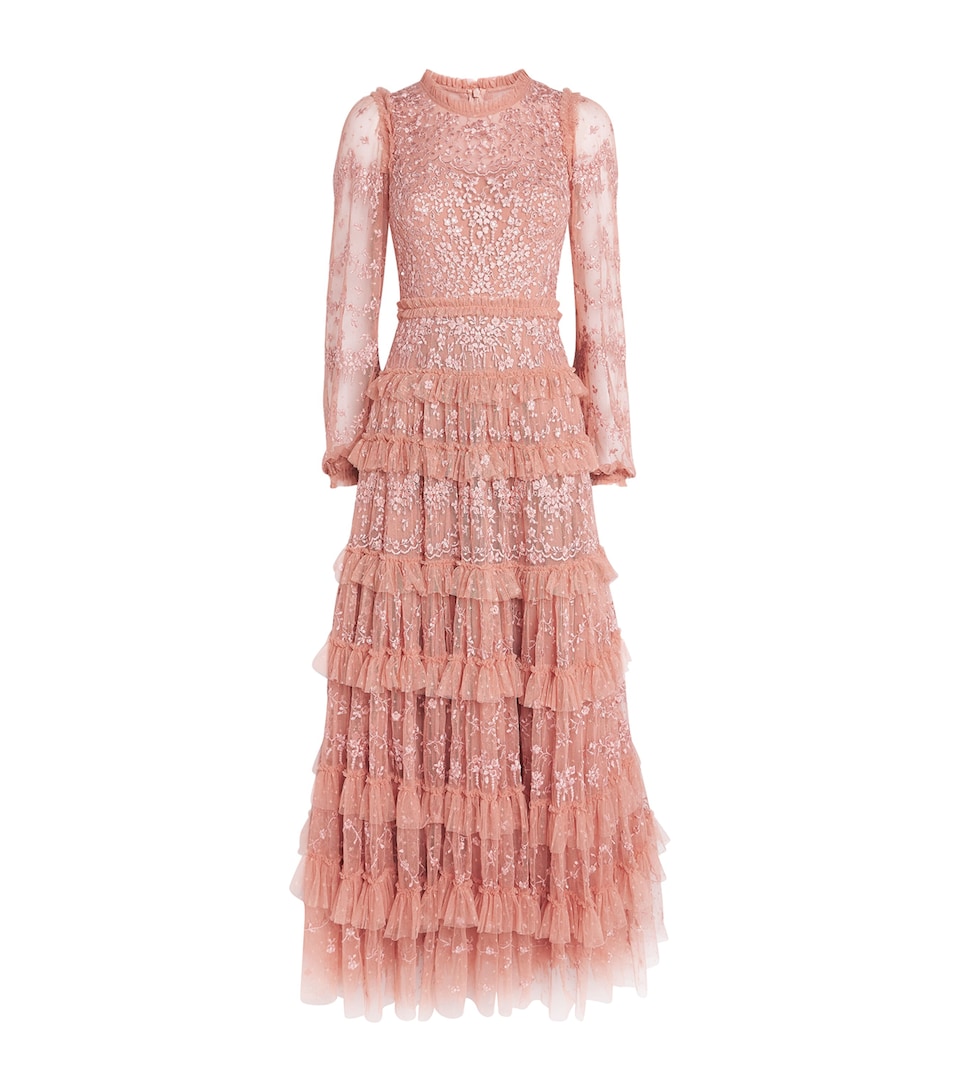 Needle & Thread Womens Tulle Blossom Lace Gown Mir Misty Rose