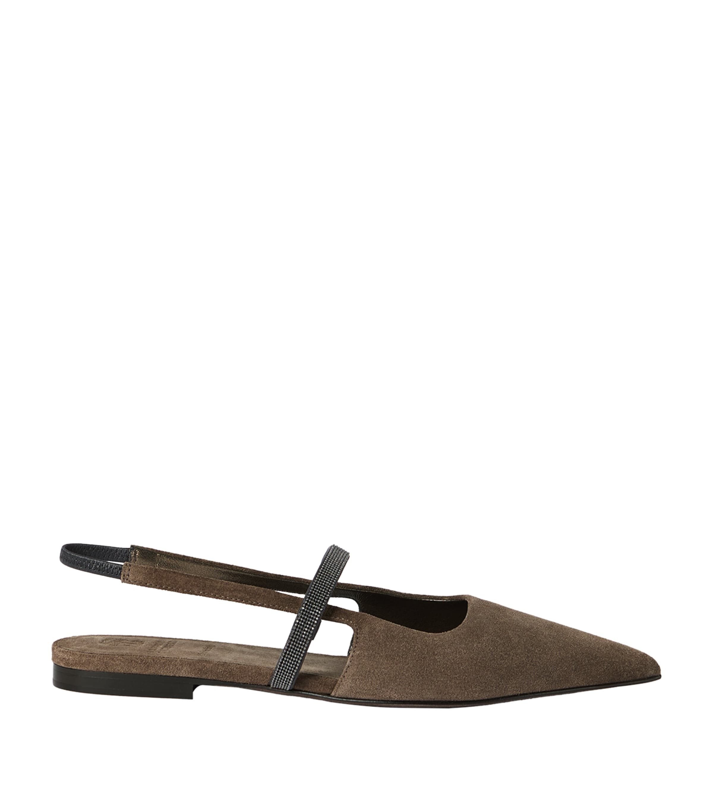 Brunello Cucinelli Suede Slingback Ballet Flats Brown
