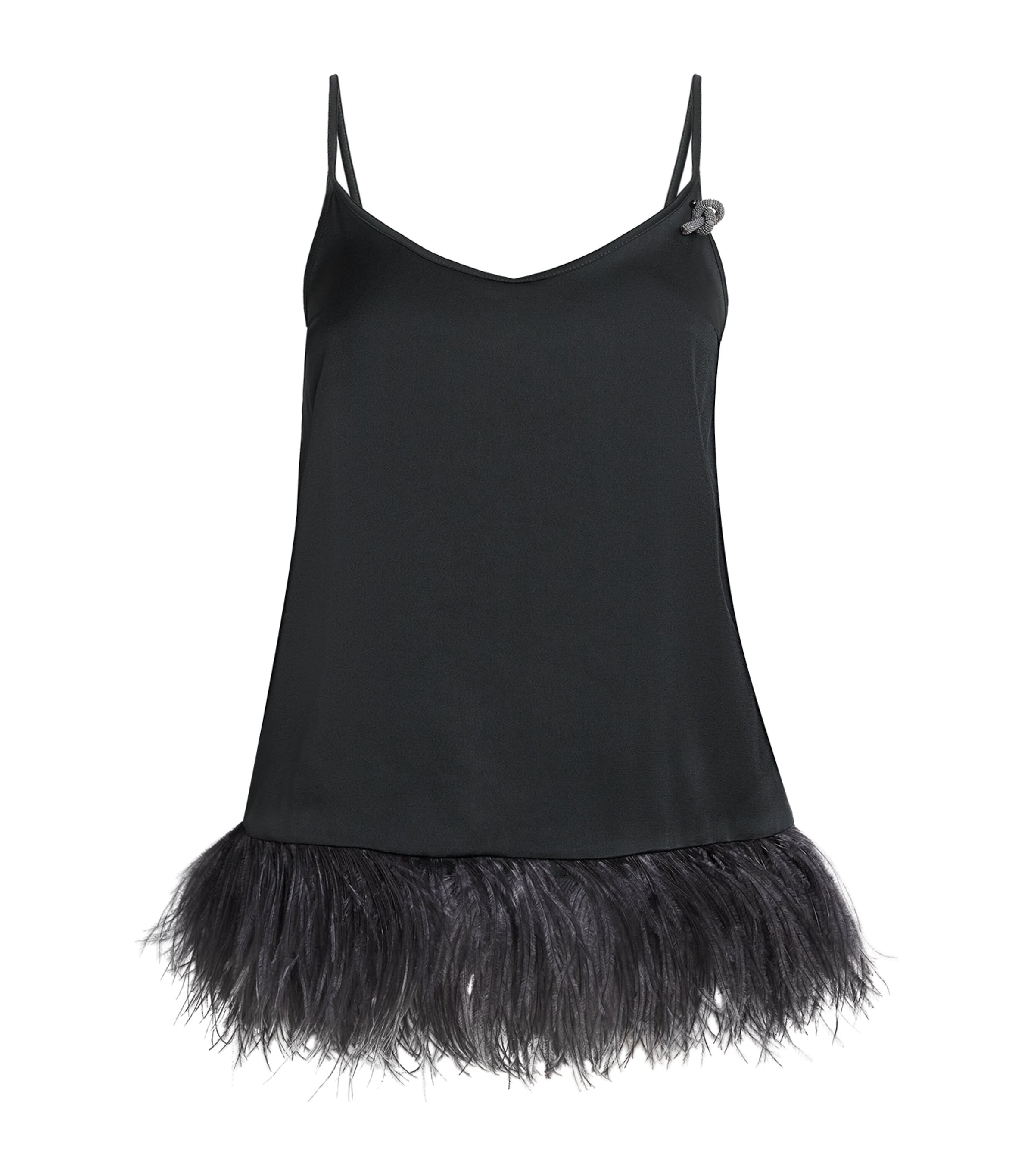 Fabiana Filippi Womens Satin Ostrich Feather-Trim Blouse Ardesia