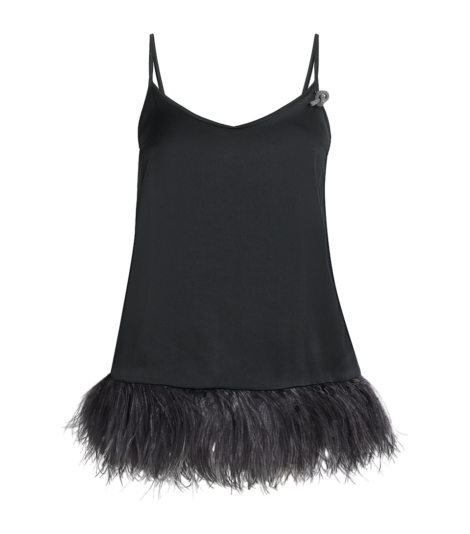 Fabiana Filippi Womens Satin Ostrich Feather-Trim Blouse Ardesia