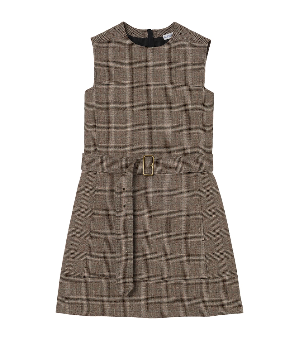 Burberry Womens Wool-Linen-Blend Mini Dress Soap Beigebrown Chk