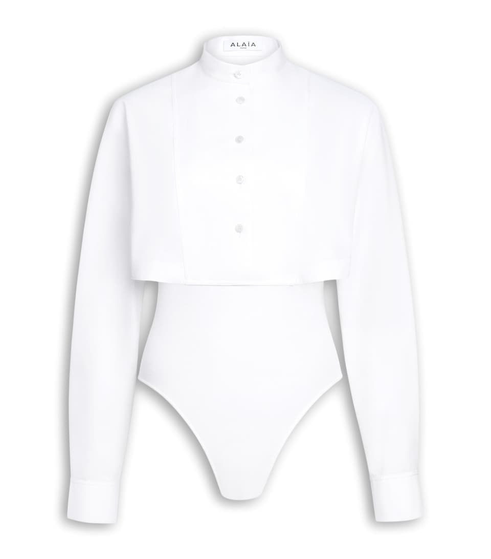 Alaïa Womens Cotton Poplin Shirt Bodysuit Blanc
