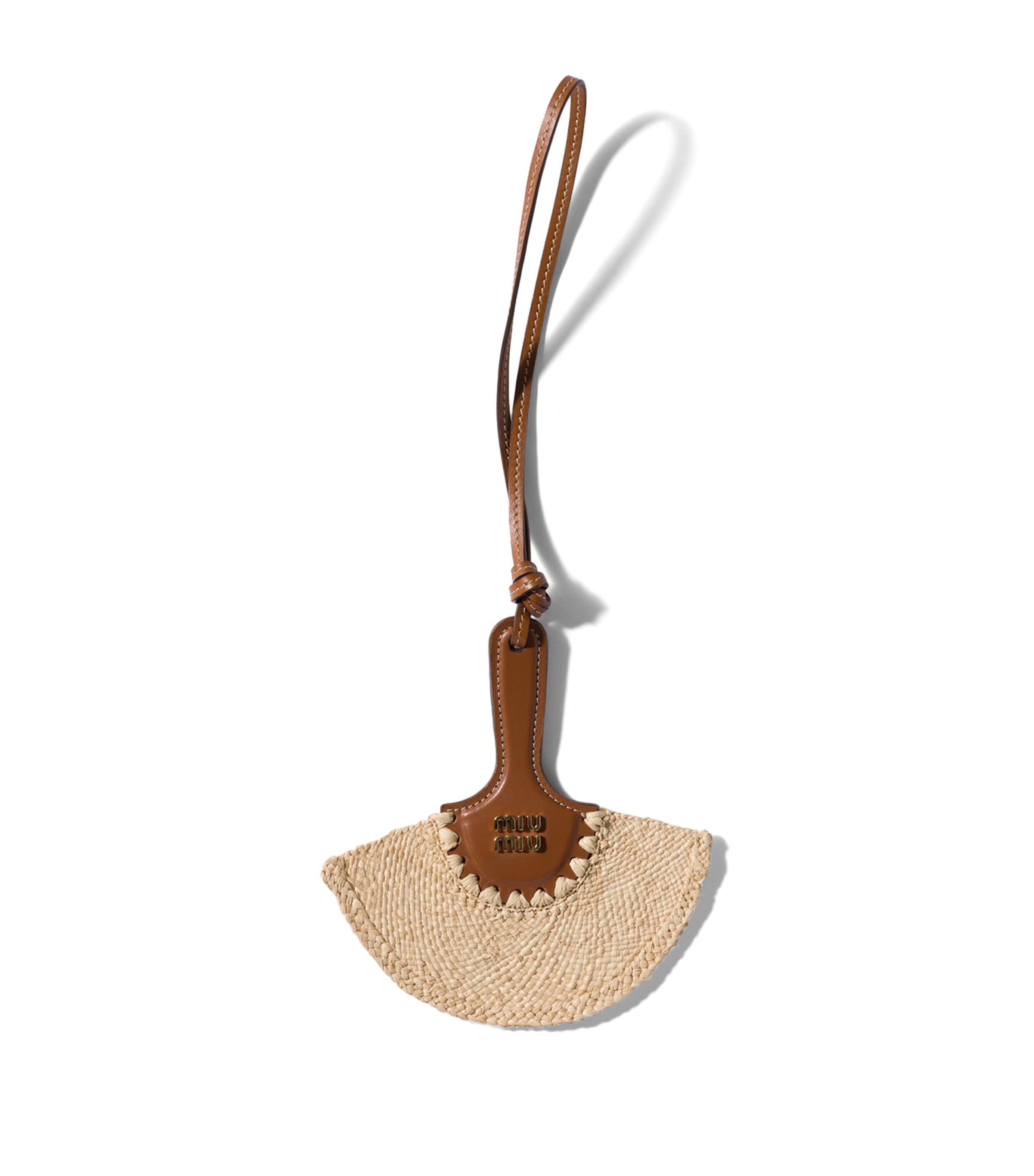 Miu Miu Leather-Raffia Fan Keyring Neutral