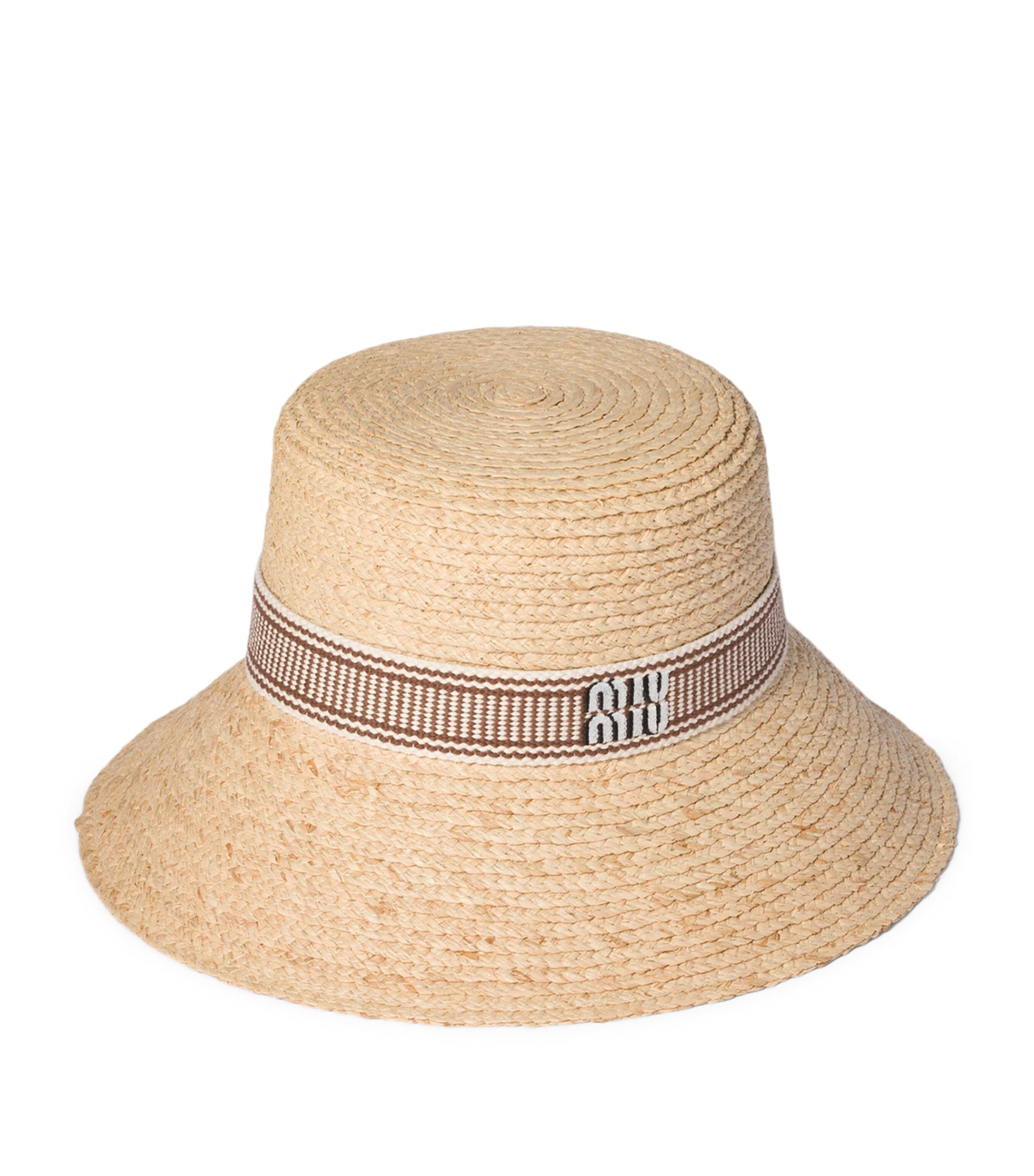 Miu Miu Raffia Logo Hat Neutral