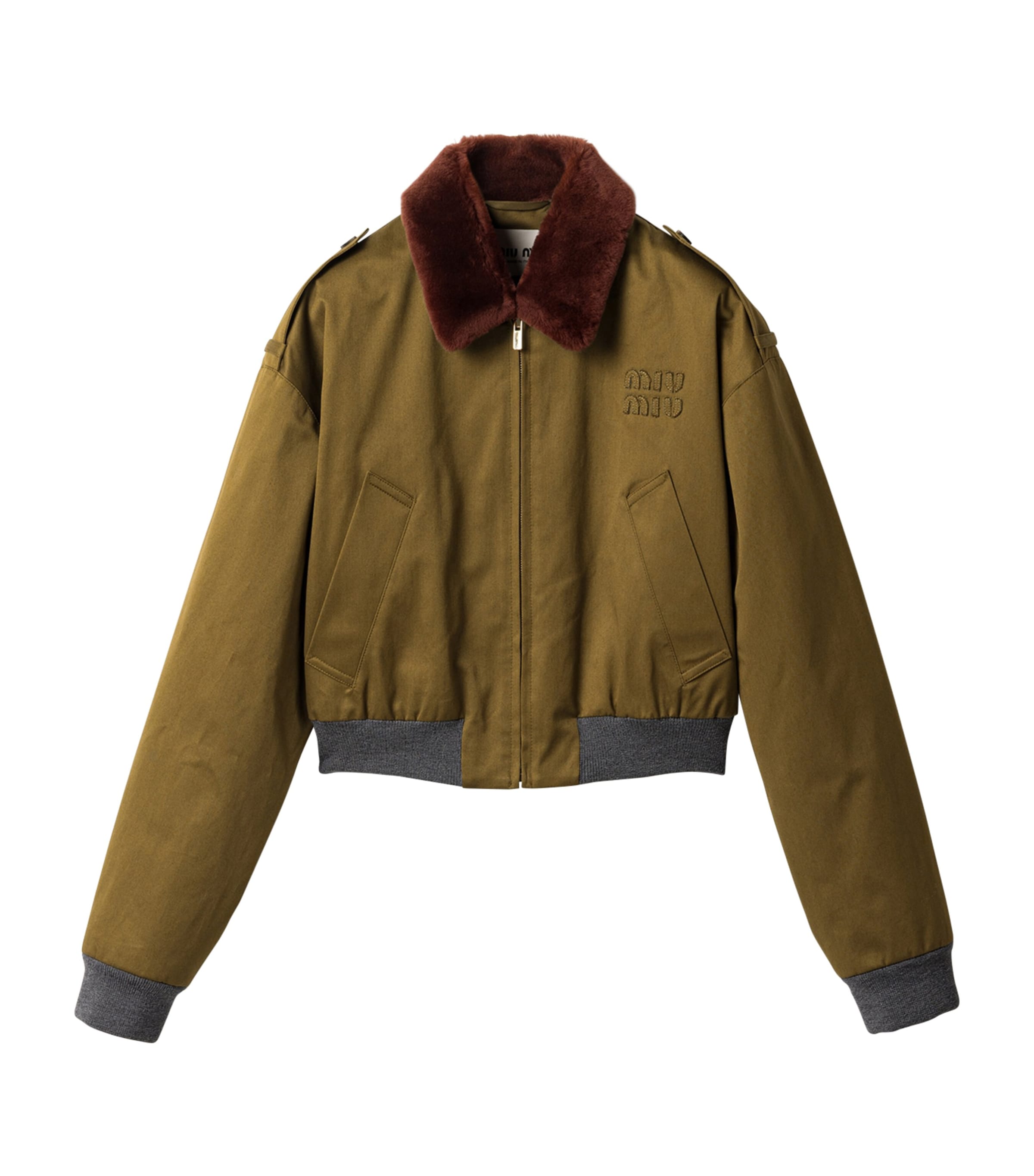 Miu Miu Womens Cotton Shearling-Collar Bomber Jacket