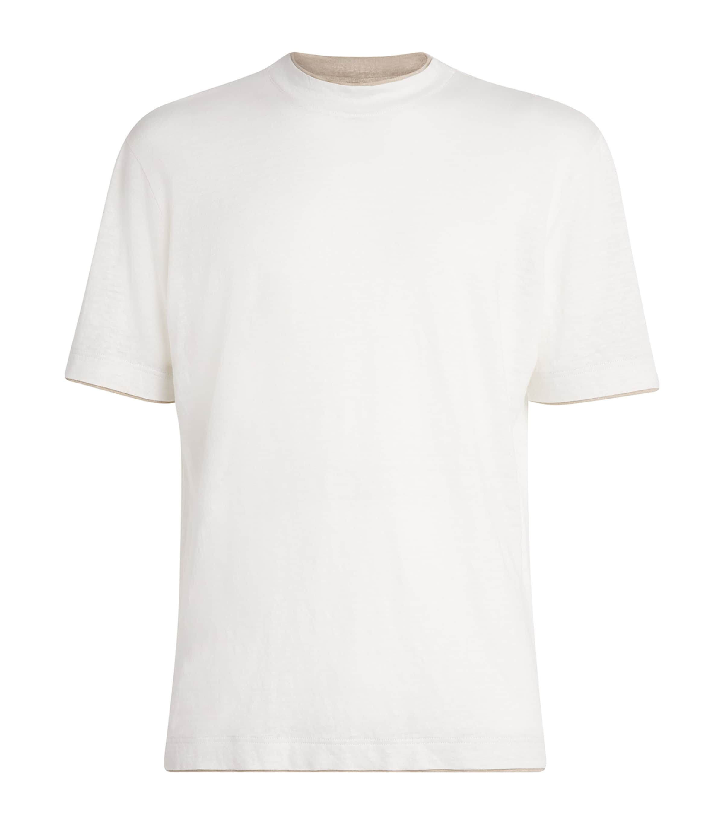 Eleventy Mens x Harrods Linen Double-Layer T-Shirt Bianco E Beige