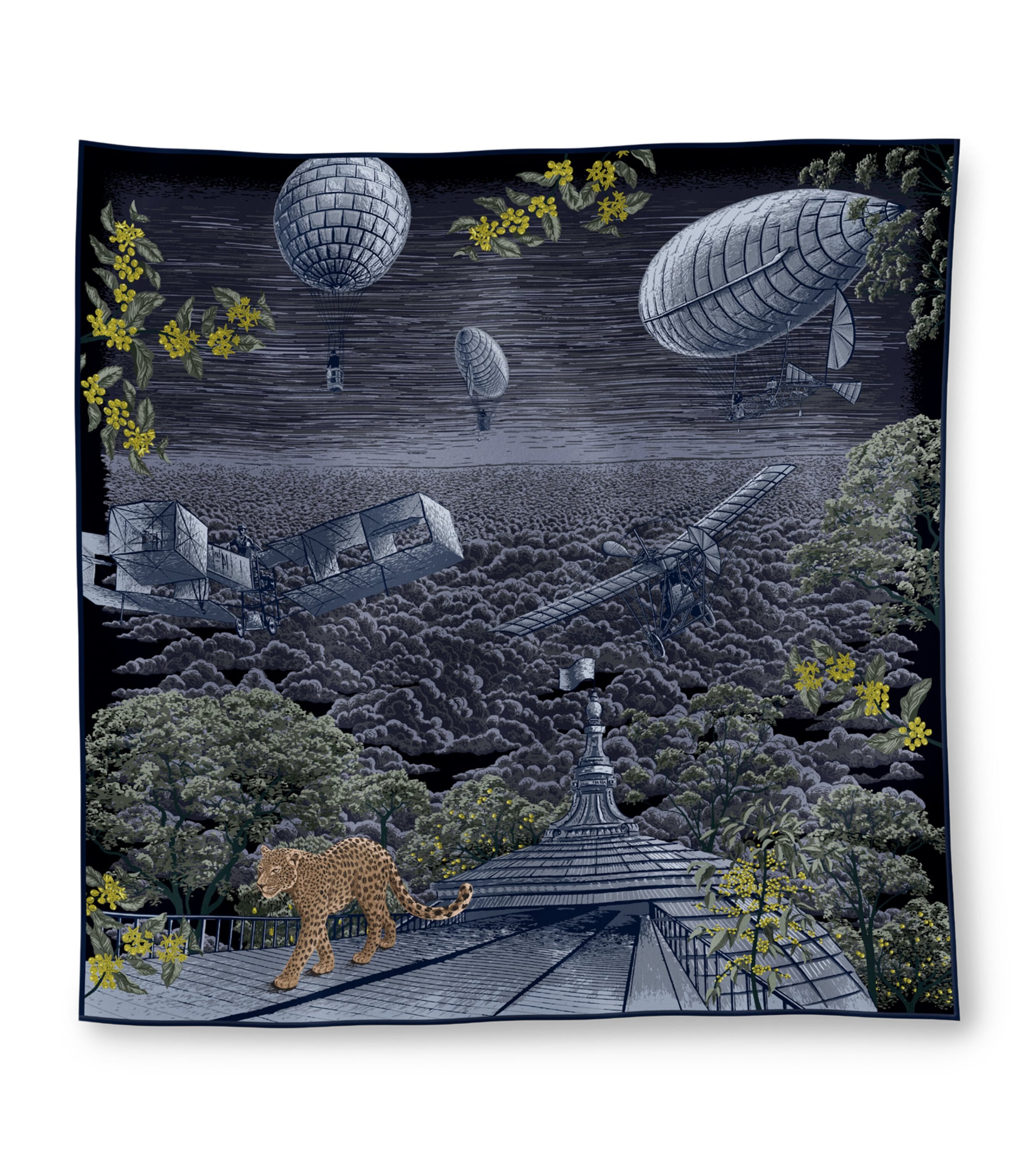 Cartier Silk Santos Aéronaute Double-Sided Scarf Grey