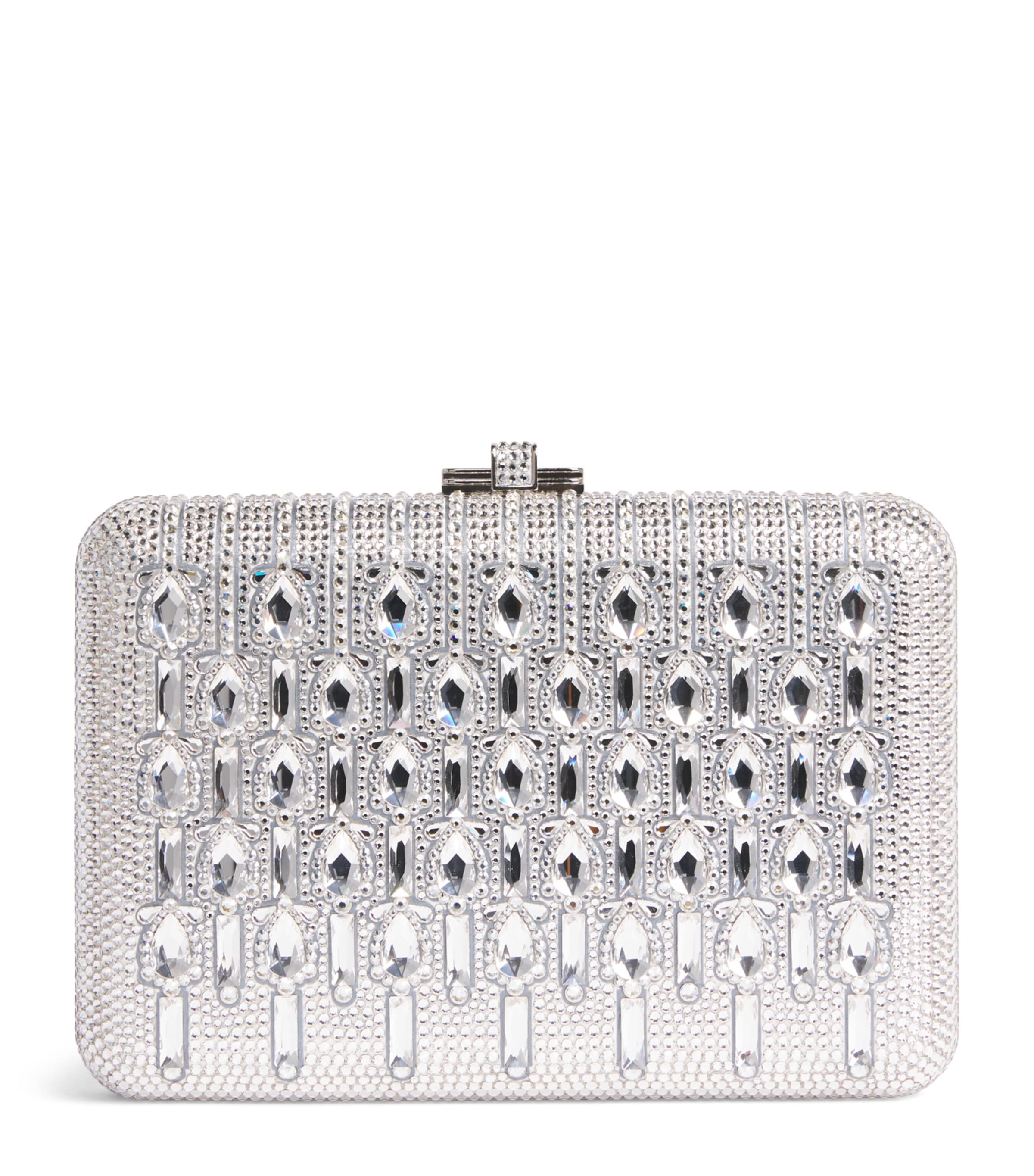 Judith Leiber Embellished Slim Slide Bijou Clutch Bag Srhmt Silver Rhine