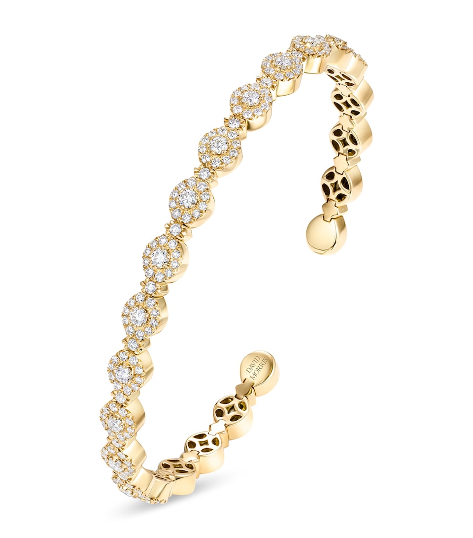 David Morris Yellow Gold and Diamond Triolette Oval Bangle Clear