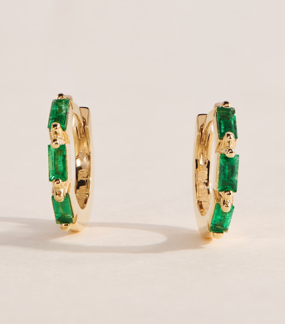 Suzanne Kalan Yellow Gold and Emerald Bold Triple Huggie Earrings Yg/emer