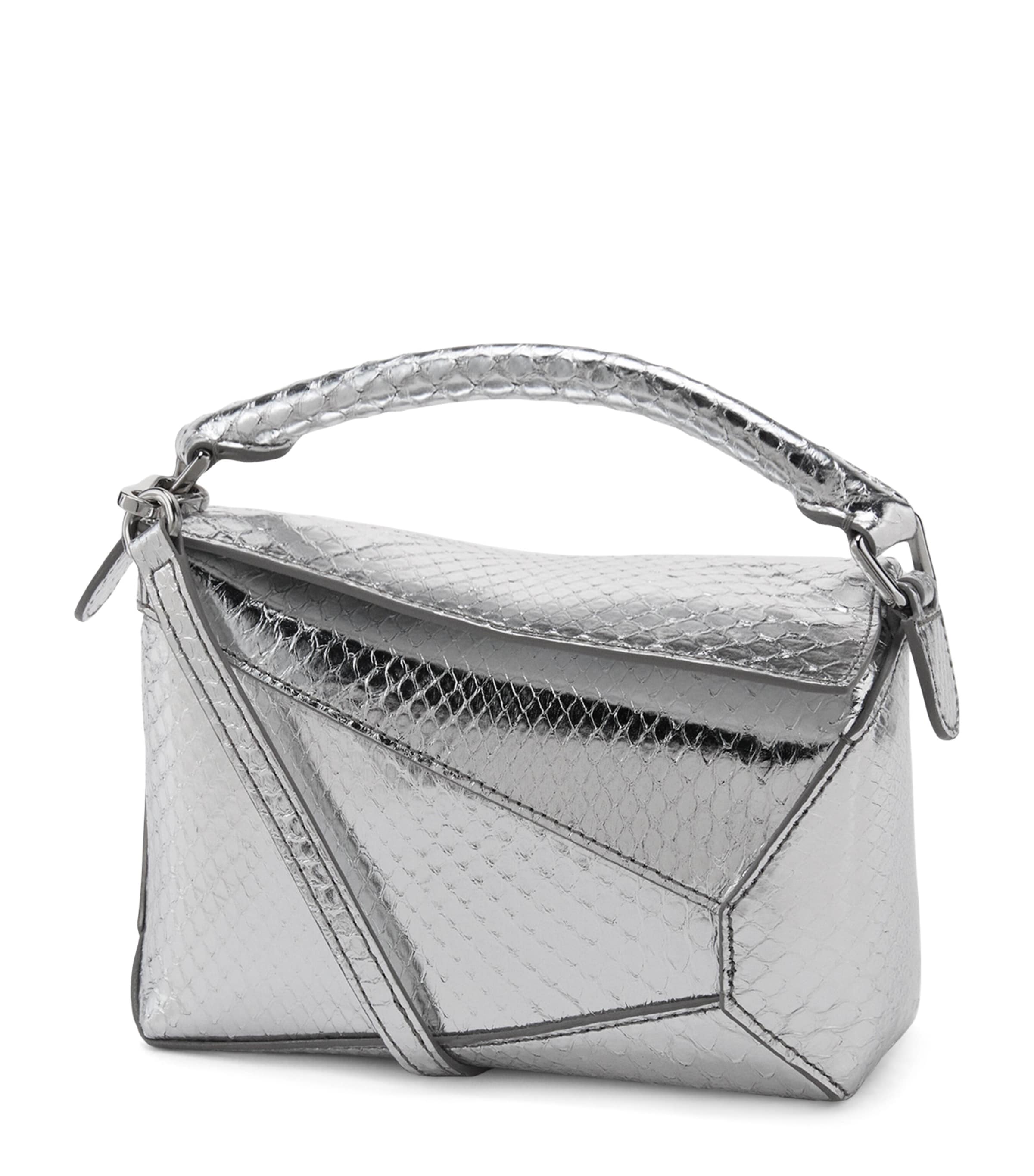 LOEWE EXCLUSIVE Mini Python Skin Puzzle Edge Top-Handle Bag Silver