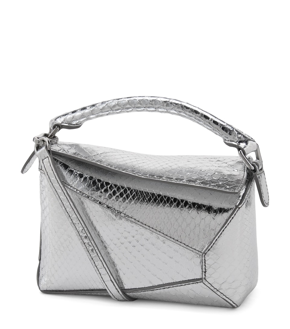LOEWE EXCLUSIVE Mini Python Skin Puzzle Edge Top-Handle Bag Silver
